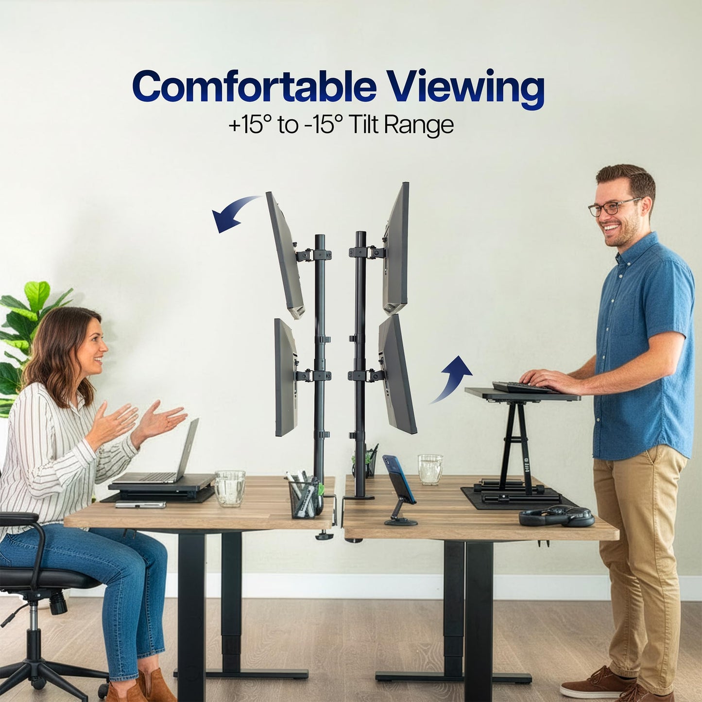VIVO Dual Vertically Stacked Monitor Desk Mount, Extra Tall Adjustable Stand for 2 Ultrawides up to 34 inches, 22 lbs Capacity, Black, STAND-V002T