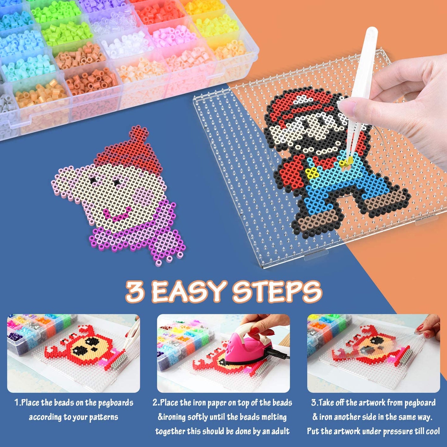 36 Colors Fuse Beads Kit, 10000 Pcs 5mm Melty Beads with 90 Patterns, 4 Pegboards, Ironing Paper and Accessories, DIY Craft Art Kit for Kids Ages 5-12, Gift