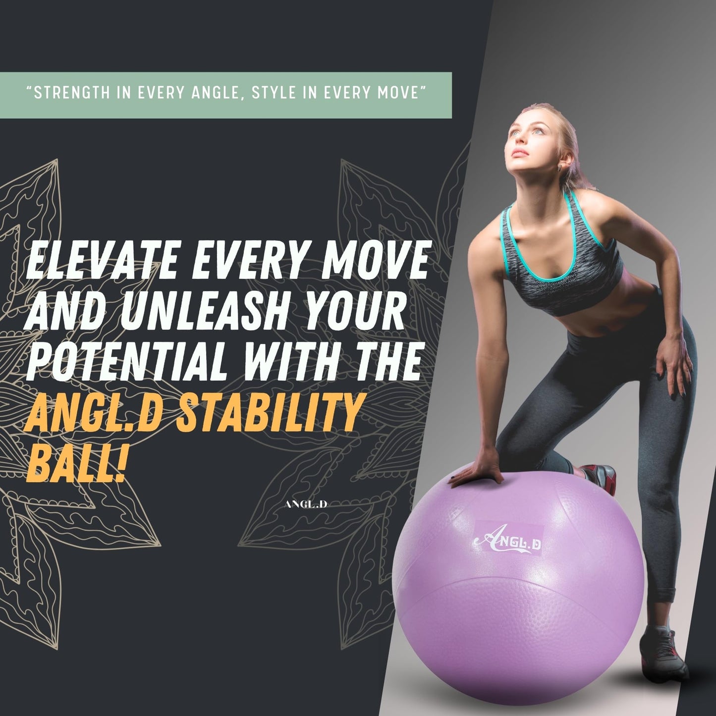 ANGL.D Yoga Ball, Stability Ball for Pilates, Core Training, Pregnancy & Physical Therapy, 65cm, 1 Count