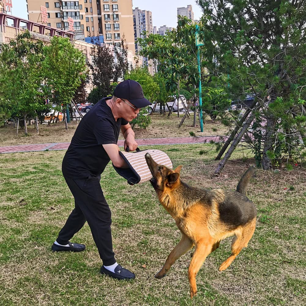 ONEPETT Dog Bite Sleeve Training Protection Arm Jute Chew Tug Toy for K9 Work Dog Pitbull German Shepherd Puppy Young Dogs Jump Training Equipment (Black)