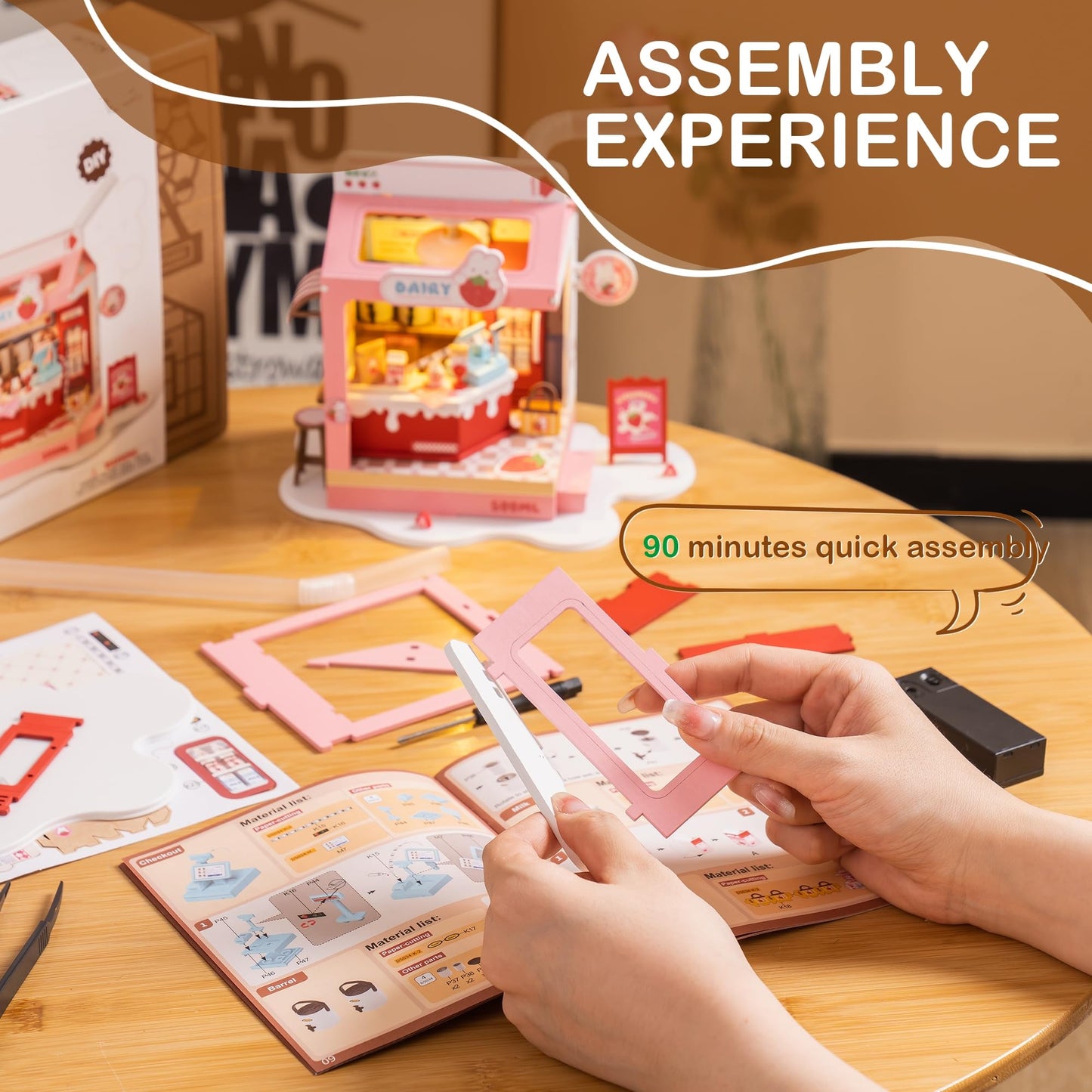 Rolife DIY Mini House Building Miniature Kit Milkbox, Miniverse Lifestyle Bookshelf Decoration, Cute Craft Kits for Women, Kawaii Gifts Hobbies for Crafters (Strawberry Milkbox)