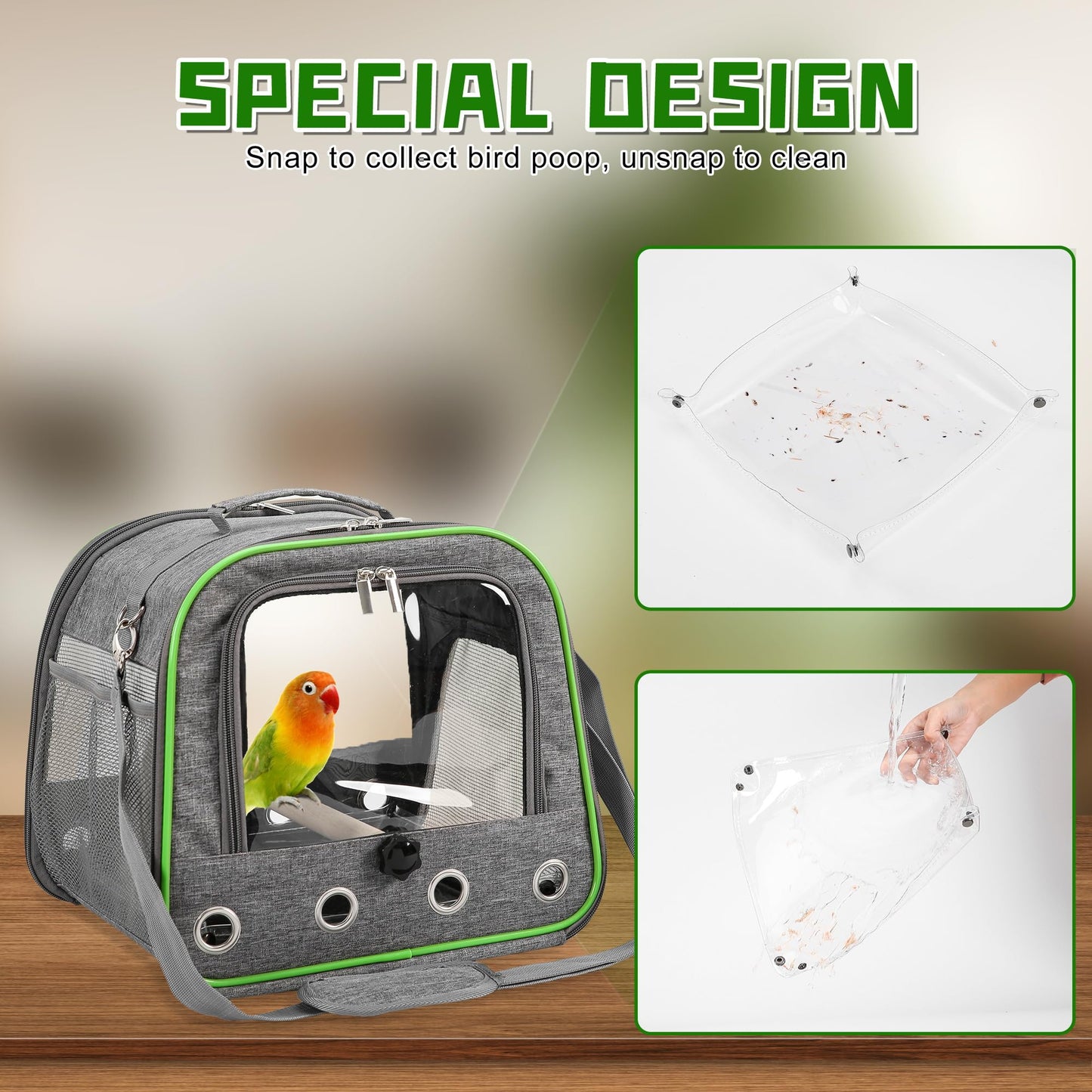 Suertree Upgraded Small Bird Carrier, Lightweight and Portable Travel Bird Cage with Stand and Easy Clean Tray, Parrot Parakeet Carrier Travel Cage