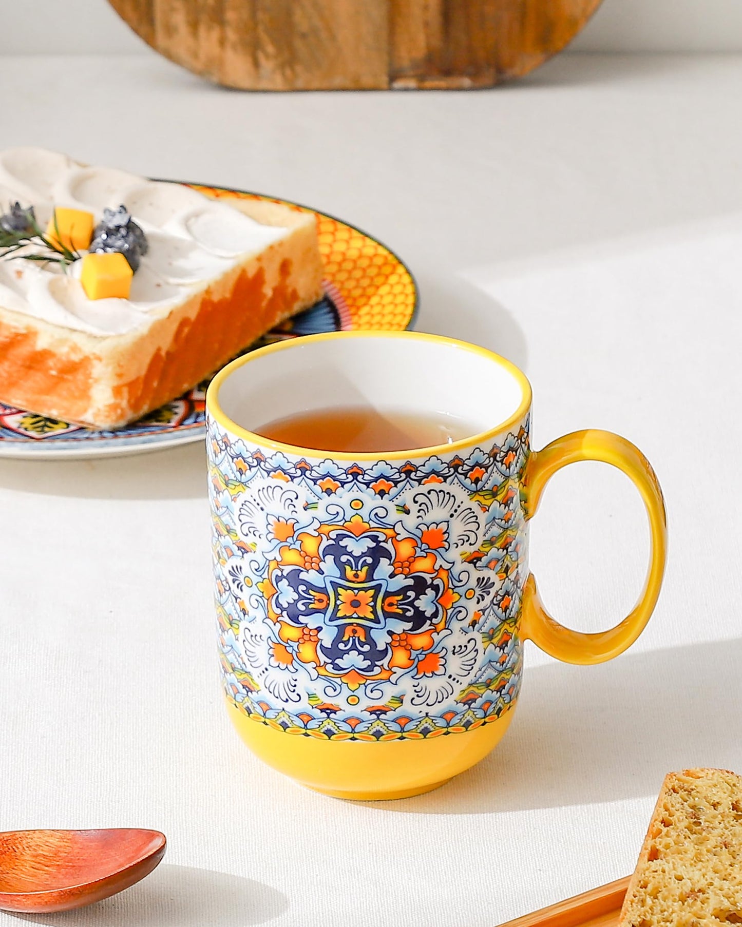 Coffee Mugs Set 14 Ounce - Multicolor Porcelain Cups for Latte, Hot Tea, Cappuccino, Cocoa, Soup, Dishwasher, Microwave Safe, Christmas Gift Set of 6 - Bohemian Style