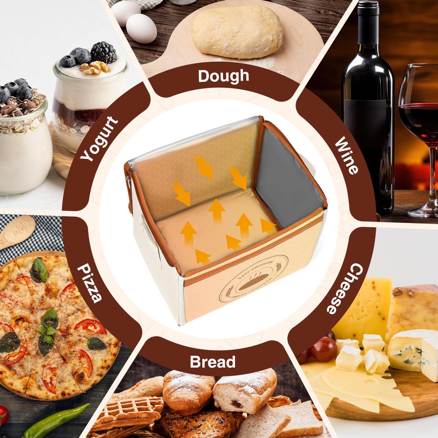 Bread Proofing Box with 6 Temperature Settings(50-122℉) & 48H Timer, Foldable Dough Proofer with Metal Rack, Folding Sourdough Proofing Box for Bread Baking, Pizza, Yogurt, Wine