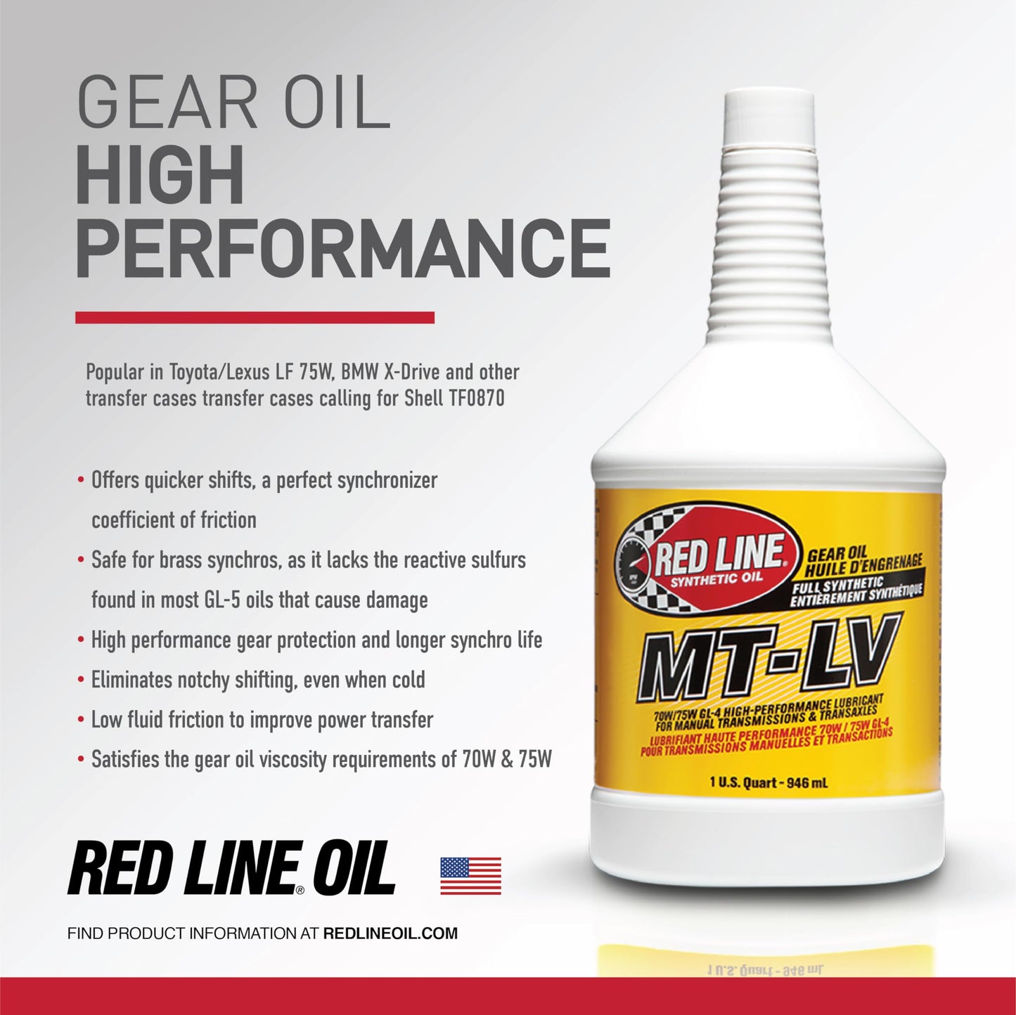 Redline Oil 50604 1 qt. MT-LV GL-4 Gear Oil for 2008-2013 1 Series E82 128i