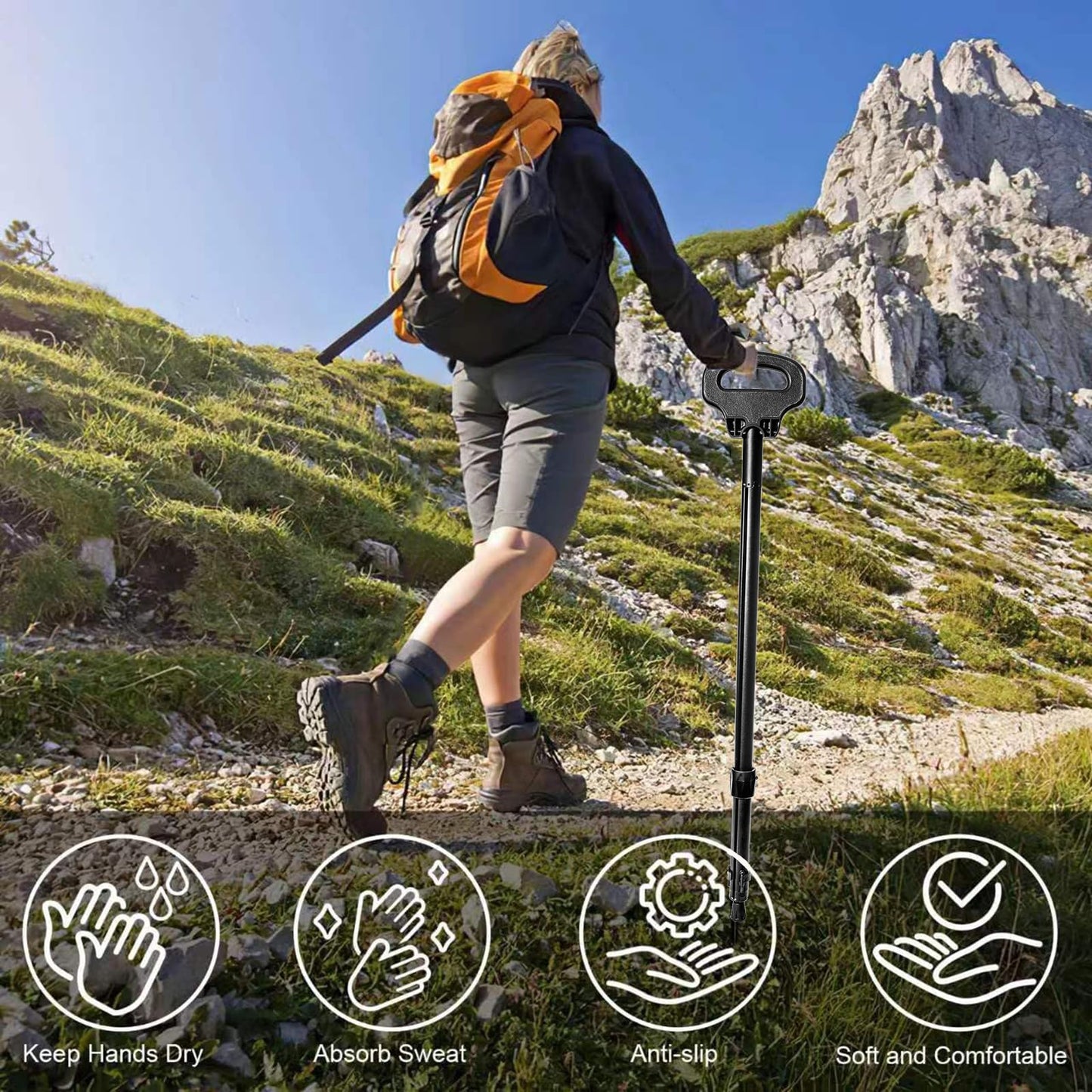 Cane with Seat 2-in-1 Foldable Walking Stick for Senior Men Women Portable Trekking Pole Chair Elderly Walking Cane Tip Shrinkable Aluminum Lightweight Non-Skid Storage Bag Adult Travel Outdoor Hiking