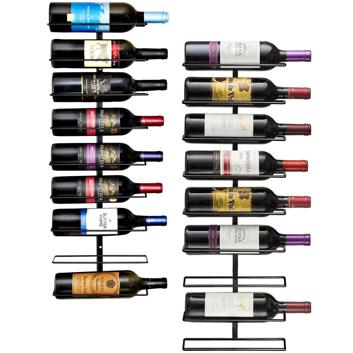 Sorbus Wall Mount Wine Rack – Holds 9 Bottles – Black Metal Wine Bottle Holder for Wall, Modern Wine Rack for Home Bar, Kitchen (2 Pack)