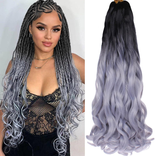 COOKOO 9 Packs 22 Inch Pre-stretched French Curls Braiding Hair Spanish Curly Braids Hair Wavy Crochet Braids Hair Loose Wavy Crochet Hair Extention for Goddess Box Braids 1B/Grey#