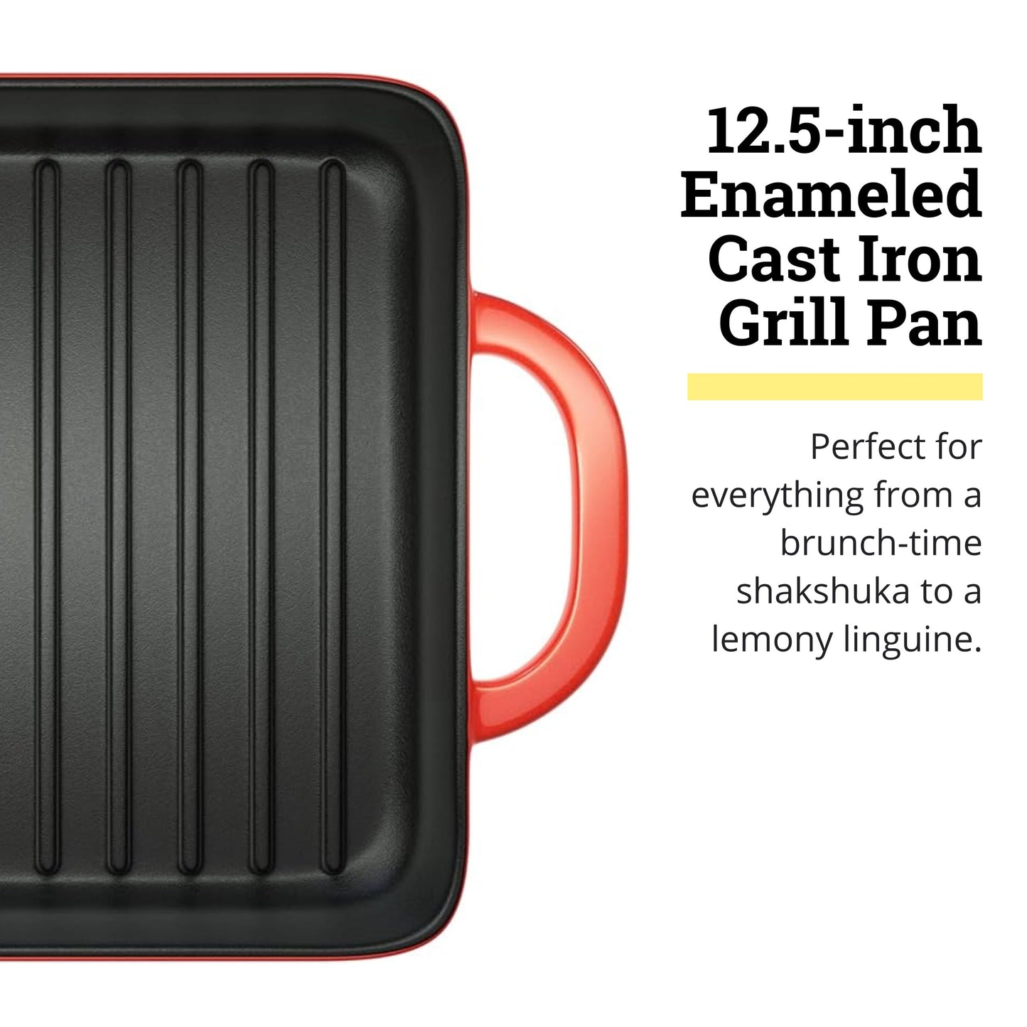 Lodge 12.5 x 8 Inch Enamel Cast Iron Grill Pan - Dual Assist Handles - Use in The Oven, on The Stove, on The Grill, or Over a Campfire - Red