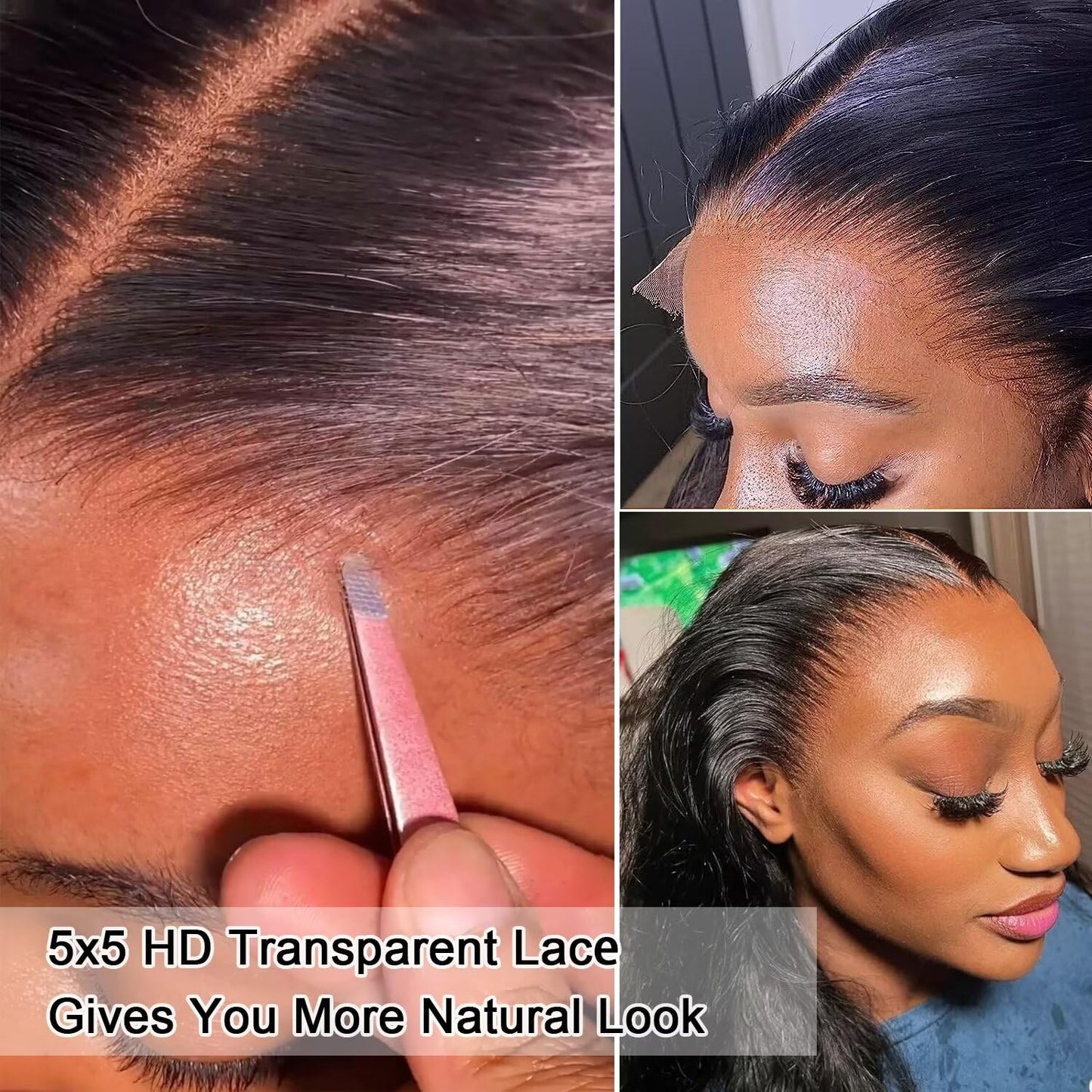 5x5 Inch Clear HD Lace Closure Body Wave Invisible Ultra Thin 5x5 Brazilian Virgin Human Hair Pre Plucked Natural Black 16 Inch