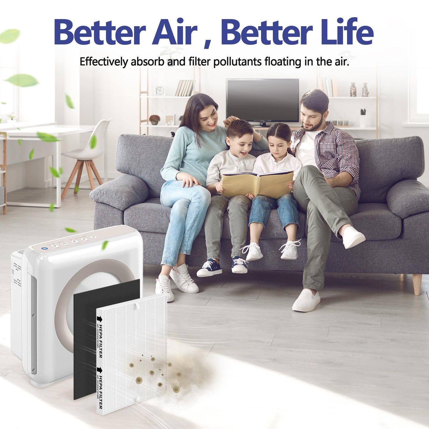 SAKEGDYA P-1512HH-FP AP-1512HH Replacement Filter Set, Compatible with Coway Airmega AP-1512HH Air Purifier and 200M Air Purifier, Compared to Part # 3304899, 2 True HEPA + 6 Carbon Pre-Filters