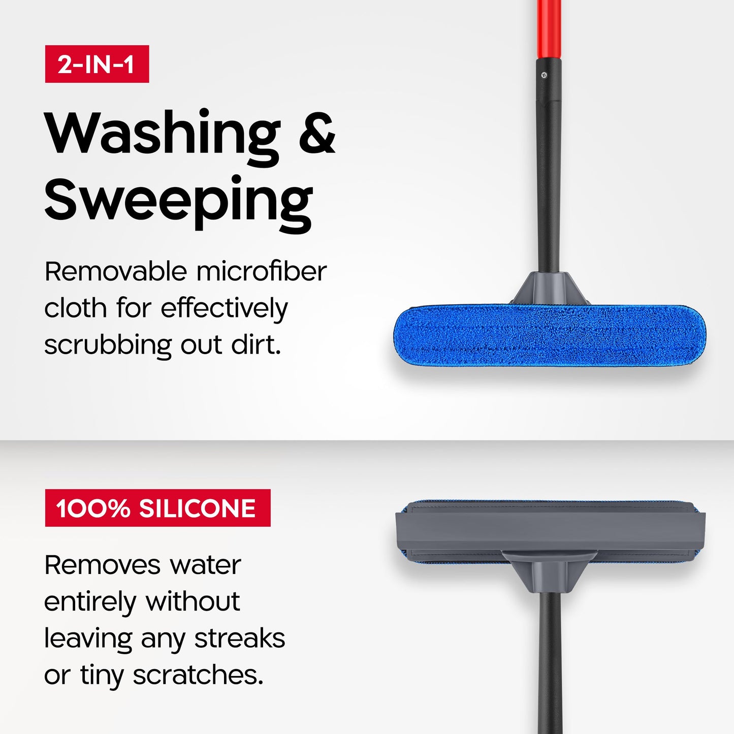 Tyroler 2-in-1 High Window Cleaning Tool | Window Squeegee Extendable with 30-205CM 5 Part Handle | Perfect Window Cleaning & Washing Kit (Gray)