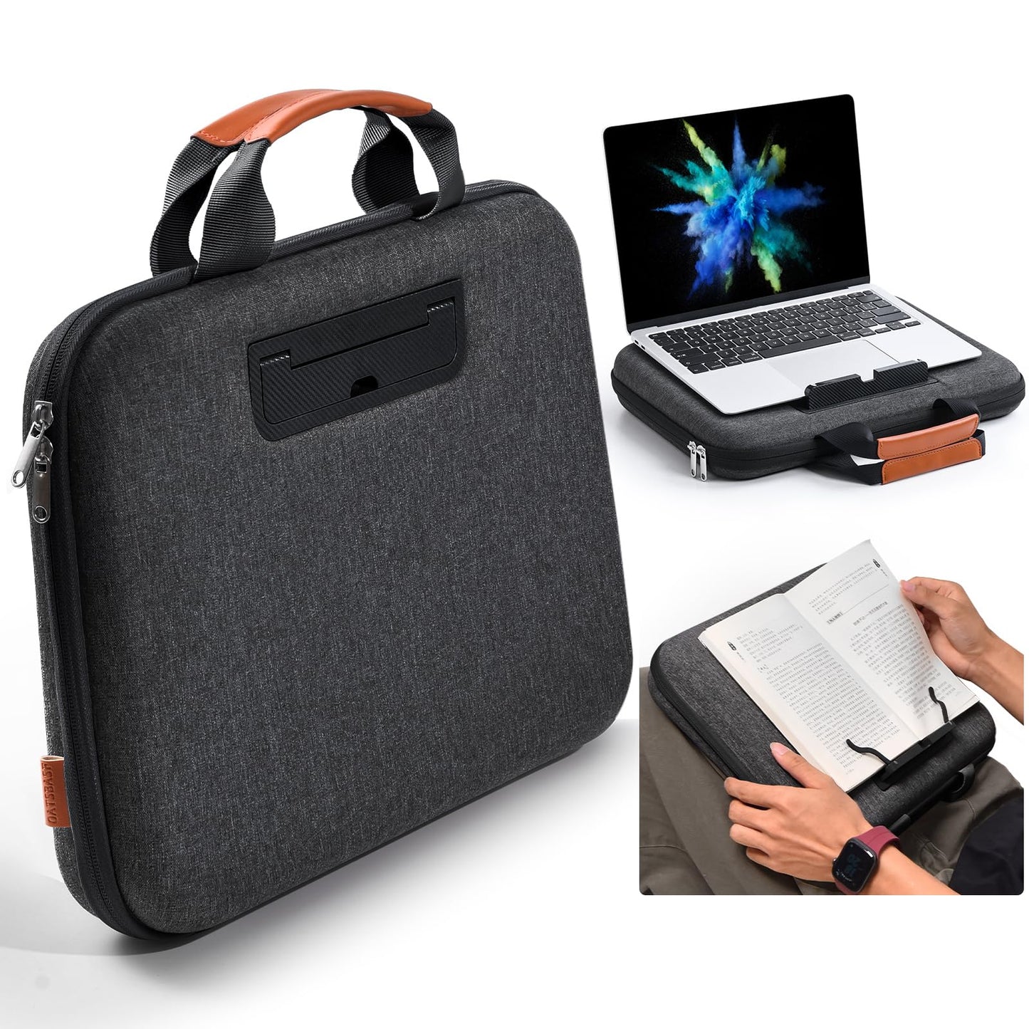 Nauttxon Hard Laptop Case 14 Inch, 2 in 1 Laptop Sleeve Lap Desk with Stopper and Book Clip, Shockproof Waterproof Laptop Sleeve with Handle Compatible with MacBook HP Dell Lenovo ASUS - Black