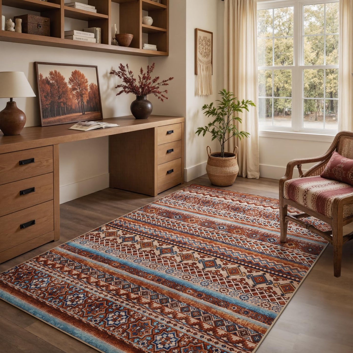 Area Rug 4x6ft Carpet Rugs for Living Room Bedroom Colorful Boho Rug-Machine Washable Rugs for Bedroom Dining Room Living Room Rug Neutral Multi-Color