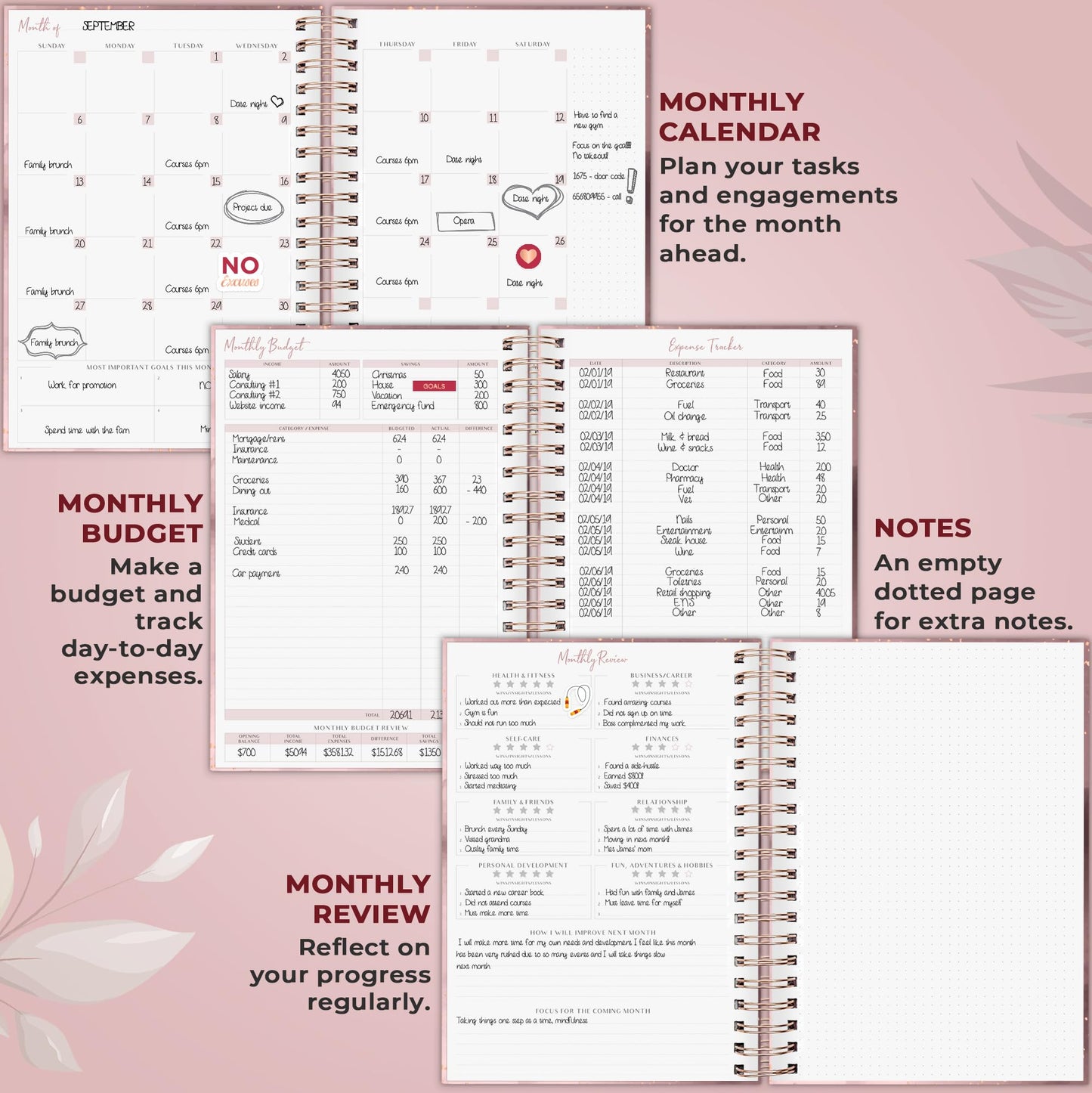 PLANBERRY Large Hourly Schedule Planner Premium – Undated Hourly Schedule & Budget Organizer for Time Management – Productivity Journal with Habit Tracker – 8x10.4″ Hardcover (Rose Gold)