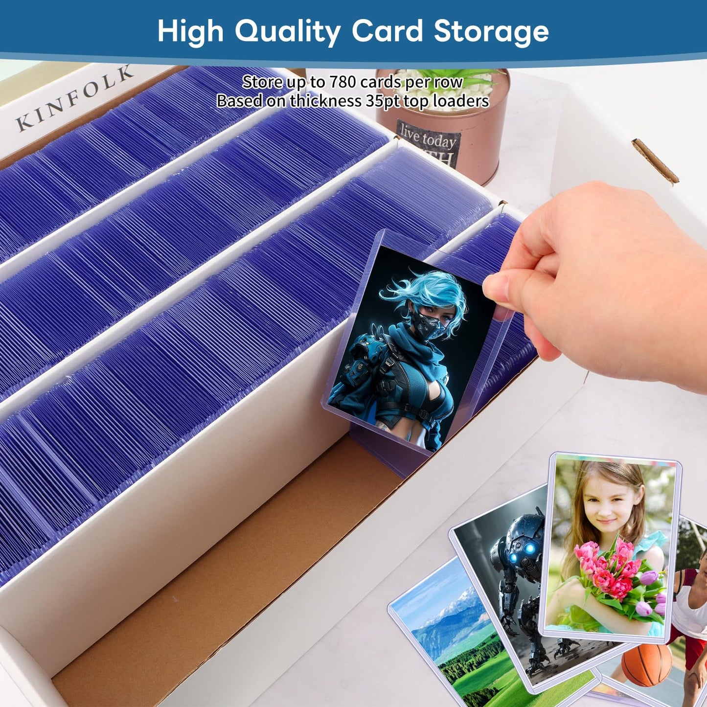 HIMOMO Trading Card Storage Box 3120 Count Collector Cards Box White Sports Card Storage Boxes Card Sorting Tray Cases Cards Collection Trading Cards Box for Soccer Basketball Cards(4 Set)
