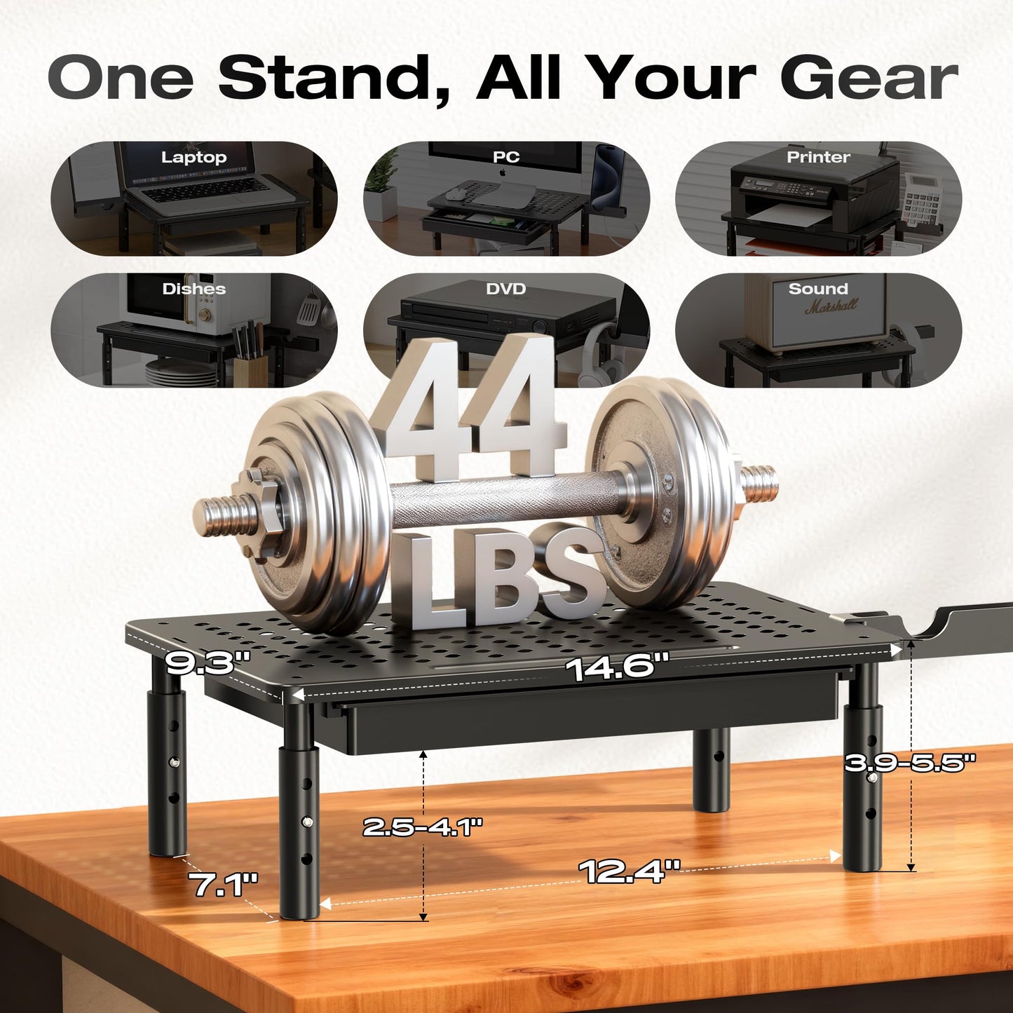 Canyora Computer Monitor Stand Riser with Storage, 3 Height Adjustable Laptop Desktop Monitor Stand with Drawer, Metal Short Printer Table, Stand Riser for Desk, Office Desk Organizers and Accessories, 2 Pack