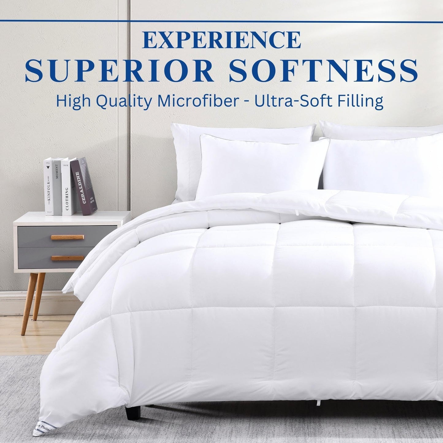Comforter Queen Size Down Alternative Quilted Solid Comforter/Duvet Insert - Ultra Soft Hypoallergenic Bedding - Medium Warmth for All Seasons Queen Duvet Comforter - White