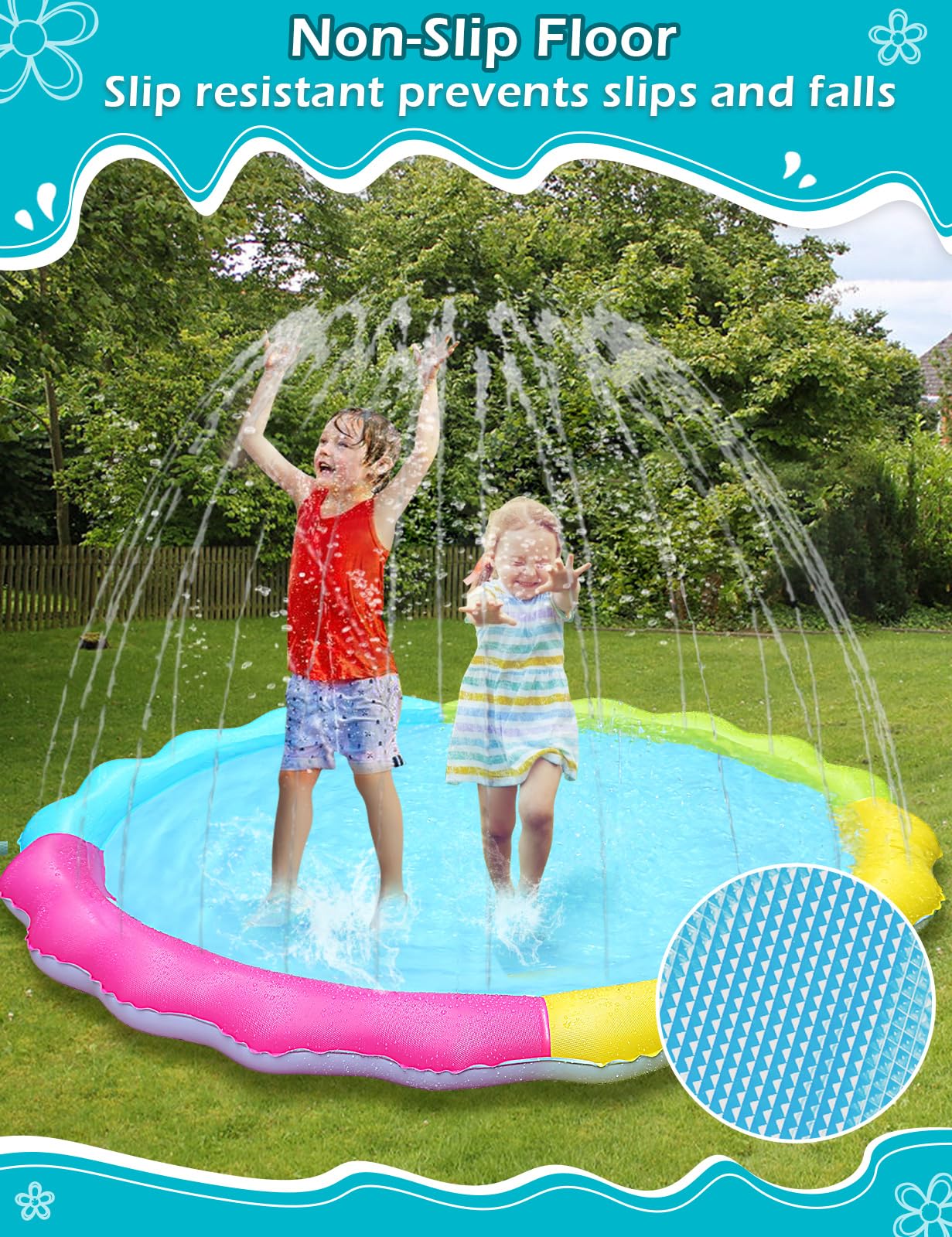 Jasonwell Splash Pad Sprinkler for Kids Play Mat Outdoor Water Toys Inflatable Splash Pad Pool Boys Girls Children Outside Backyard Dog Sprinkler Pool for Age 1 2 3 4 5 6 7 8 9 (Nonslip 67'')