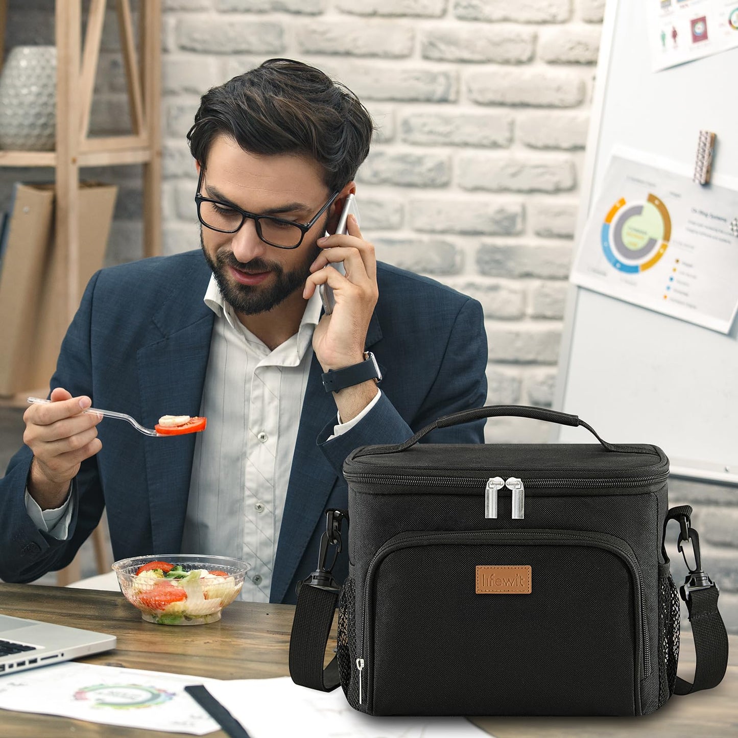 Lifewit Insulated Lunch Bag for Men, Reusable Lunch Box Women, Portable Cooler Freezable Soft Tote Bag Leakproof with Adjustable Shoulder Strap for Adult/Kid for Work/Picnic/School,Black 15L
