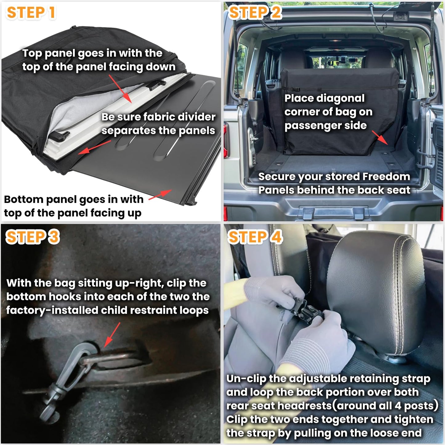 Hard Top Freedom Top Panels Storage Bag for All 2007-2025 Jeep Wrangler JK JKU JL JLU Sports Sahara Freedom Rubicon Unlimited Gladiator JT 2-Door and 4-Door All Models (Black)