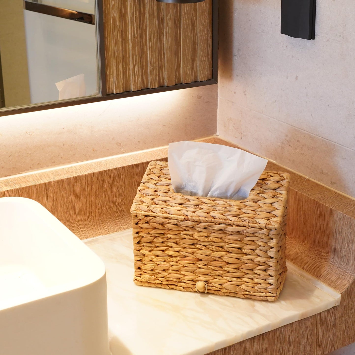 Water Hyacinth Hand Towels Box Cover for Kleenex Disposable Paper Hand Towels, Handwoven Towel Holder, Wicker Tissue Box Cover for Bathroom, Bedroom, Office, Tabletop, Kitchen
