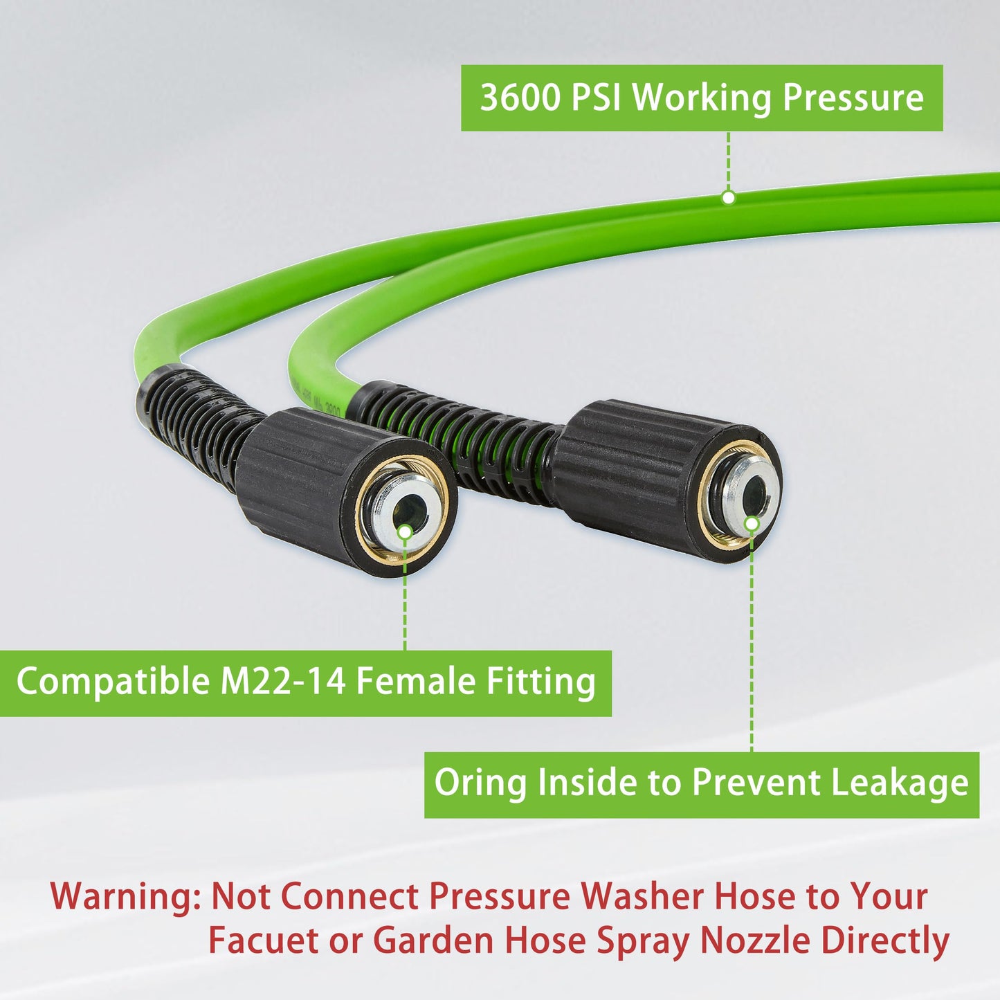 PWACCS Pressure Washer Hose 50 FT x 1/4", Power Washer Hose Kink Resistant, High-Pressure Washing Extension Hoses with M22-14mm Fittings, Compatible with Karcher K2, K3, K4, K5, K6, K7