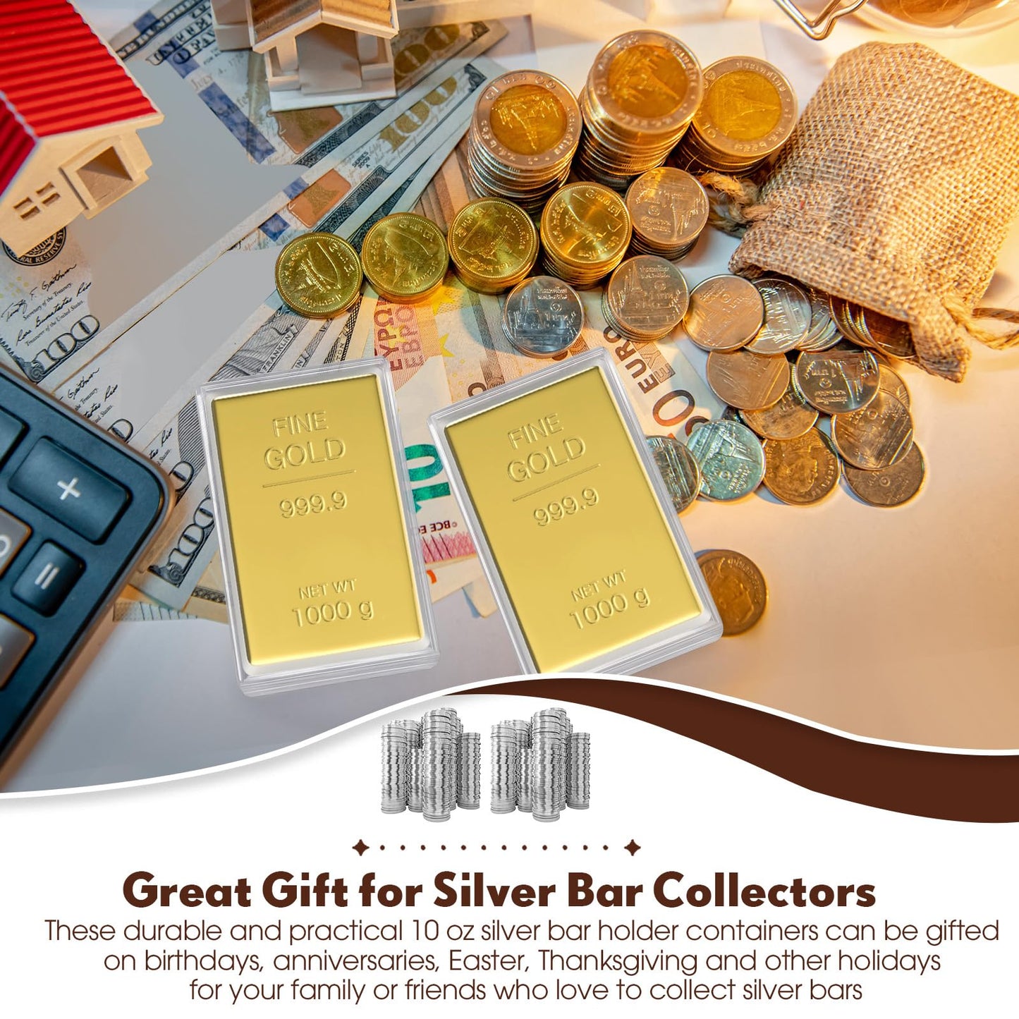 Ctosree 10 Pcs 10 oz Silver Bar Holder 10 oz Silver Bar Storage Case Clear Silver Bar Case Acrylic Storage Container Fit Silver Bar Box for Silver Bar