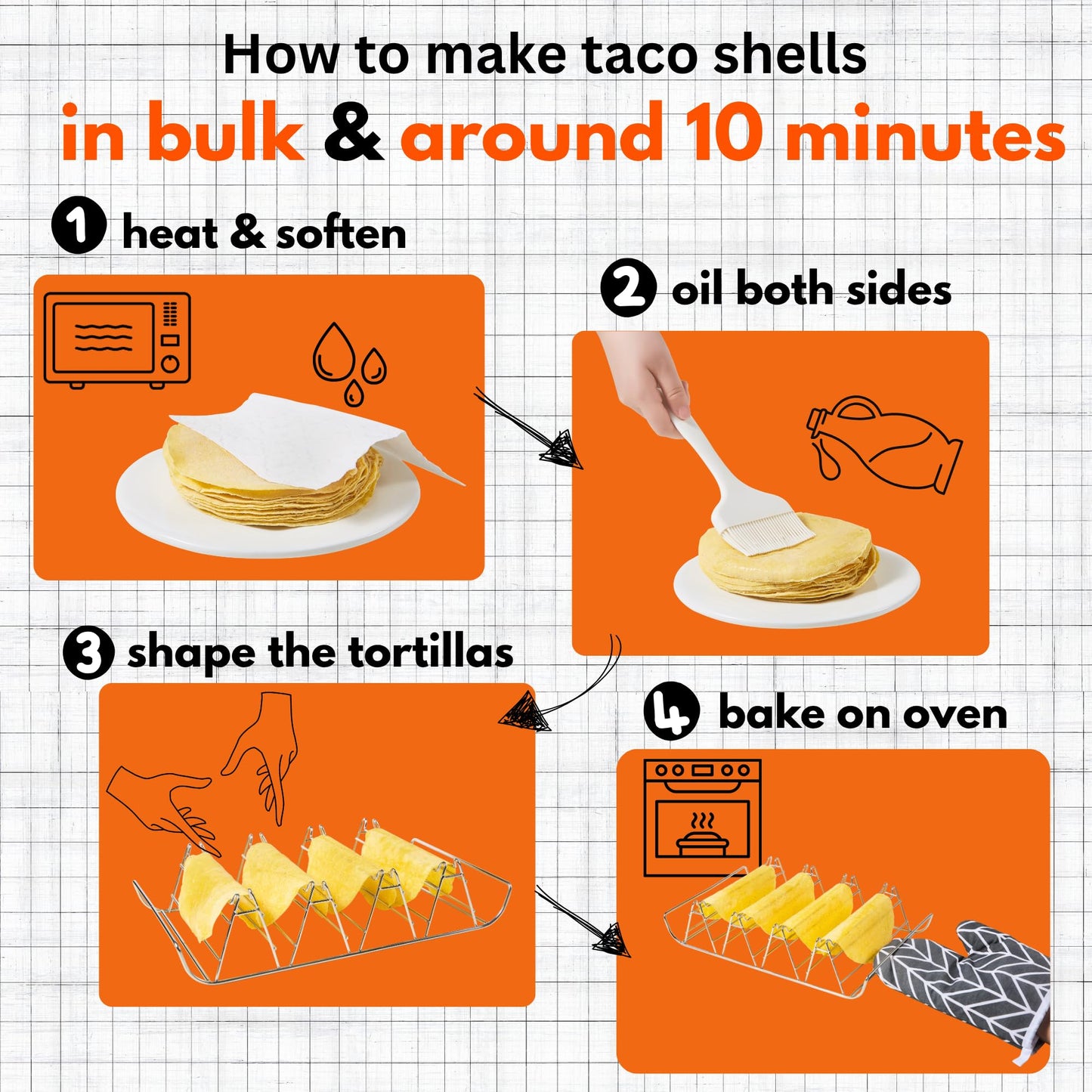 Taco Shell Mold for Oven - No Frying No Waste No Mess, Perfect For Corn Tortillas Up To 6 Inch, Homemade Wider Bases Hard Tacos - Fresh Wholesome Gluten-Free, 8 Baked Crunchy Shells At Once - Set of 2