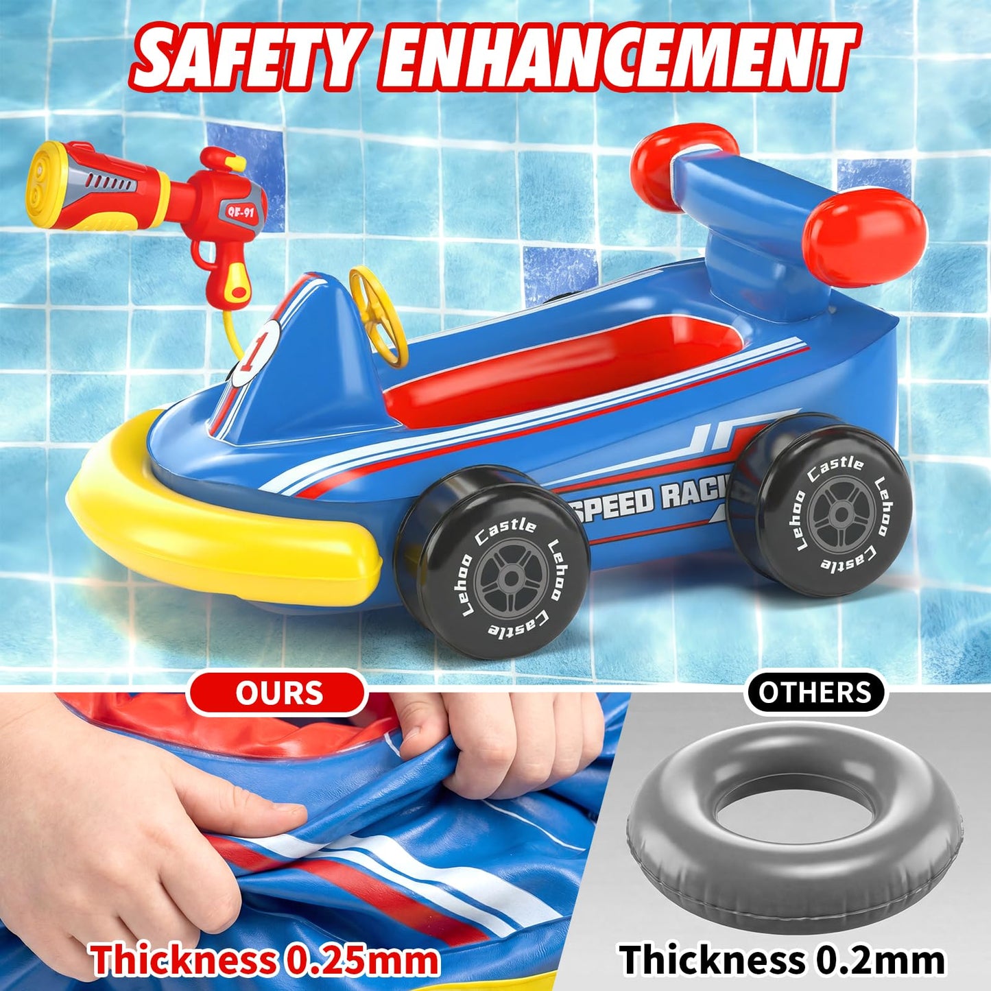 Lehoo Castle Inflatable Pool Floats Toys for Kids with Water Gun - Ride-on Swimming Pool Floaties for Kids Ages 3-8, Toddler Pool Float Outdoor Summer Beach Water Toys for Boys and Girls