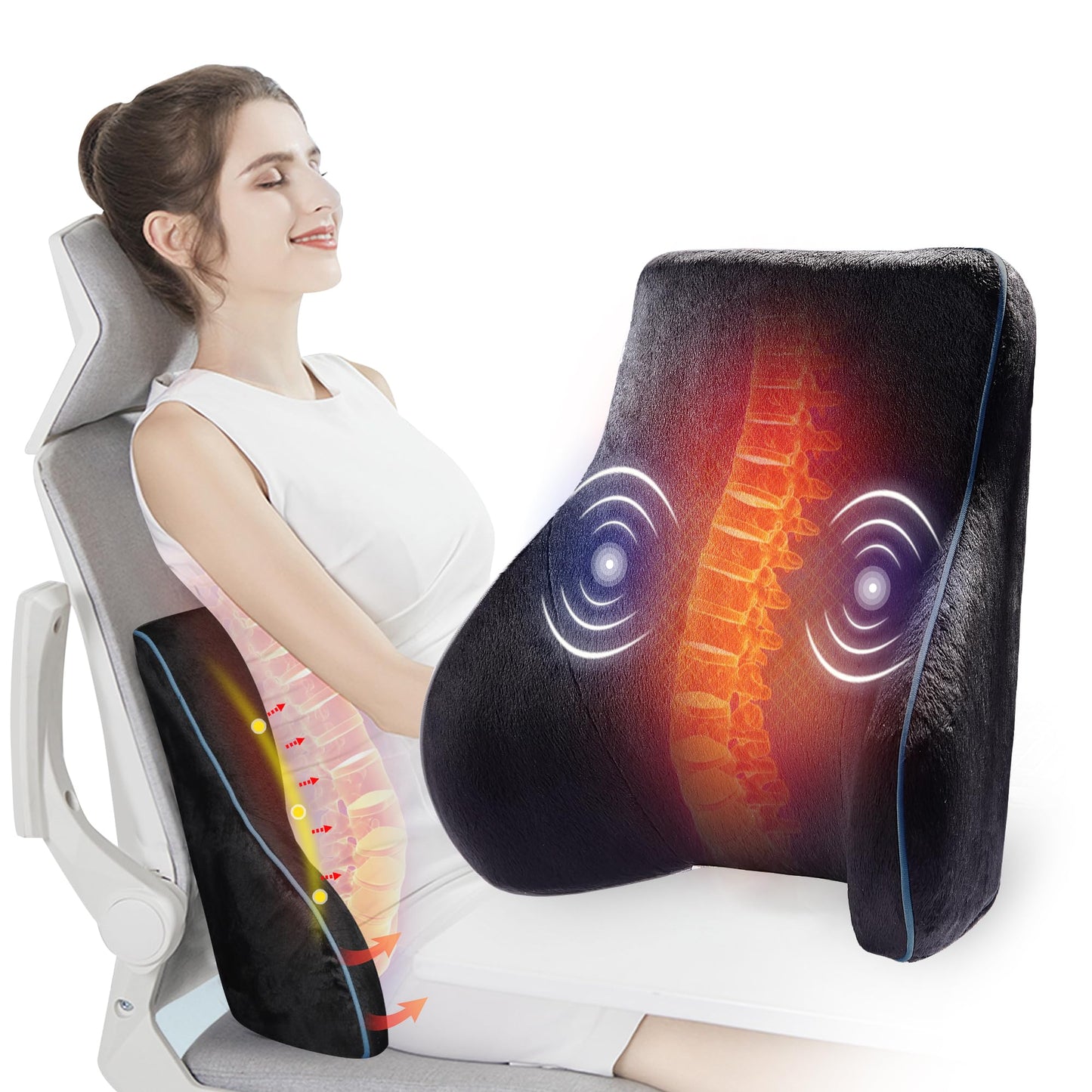 COMFIER Back Cushions & Seat Cushoins, Lumbar Support Pillow for Office Chair,3 Vibration Modes & 2 Heat Levels Back Support Pillow, Massagers for Neck and Back,Father Day Gifts for Man