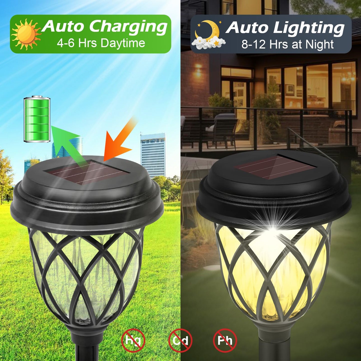 6 Pack Solar Lights Outdoor Waterproof, 12Hrs Solar Garden Lights, Outdoor Solar Pathway Lights, Landscape Lighting Path Lights for Walkway Driveway Backyard Garden Decor, Warm White