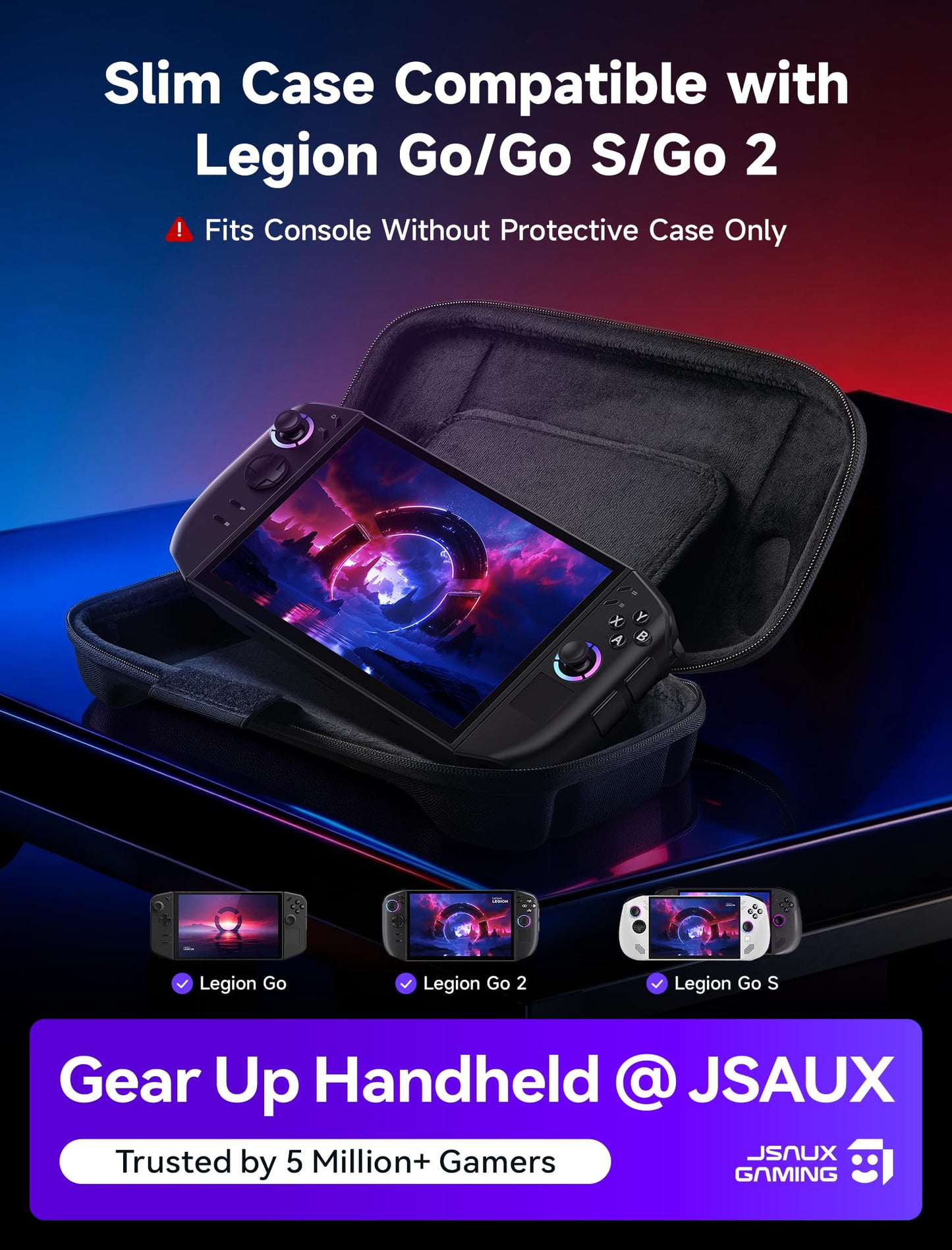 JSAUX Slim Travel Case for Lenovo Legion Go / Go S / Go 2, Compact Hard Shell Carrying Pouch for Console, Holds 8 MicroSD Cards and 5 Card Readers, Includes Carry Strap, Black