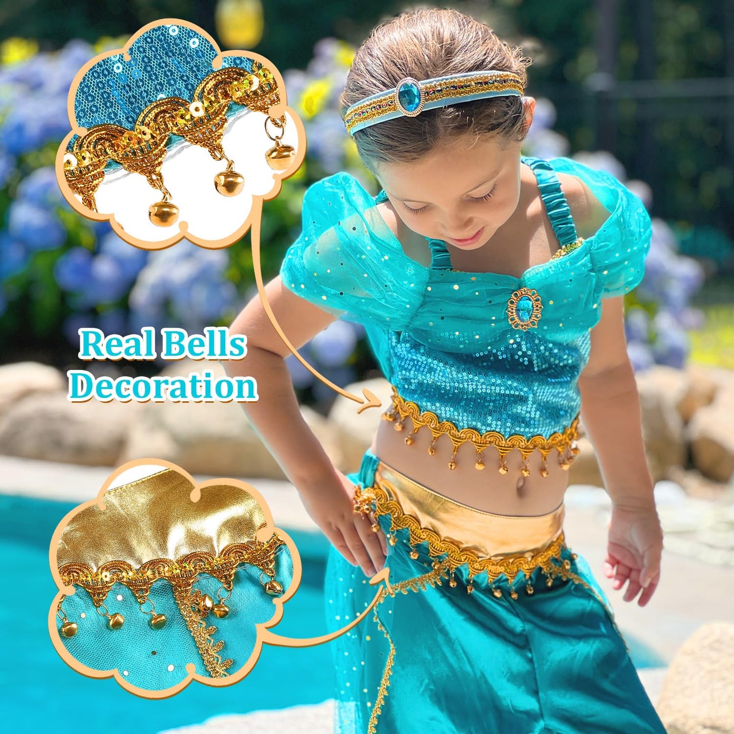 Aolliya Princess Costume for Girls Kids Arabian Princess Fancy Dress Up for Halloween Birthday Cosplay Party Carnival
