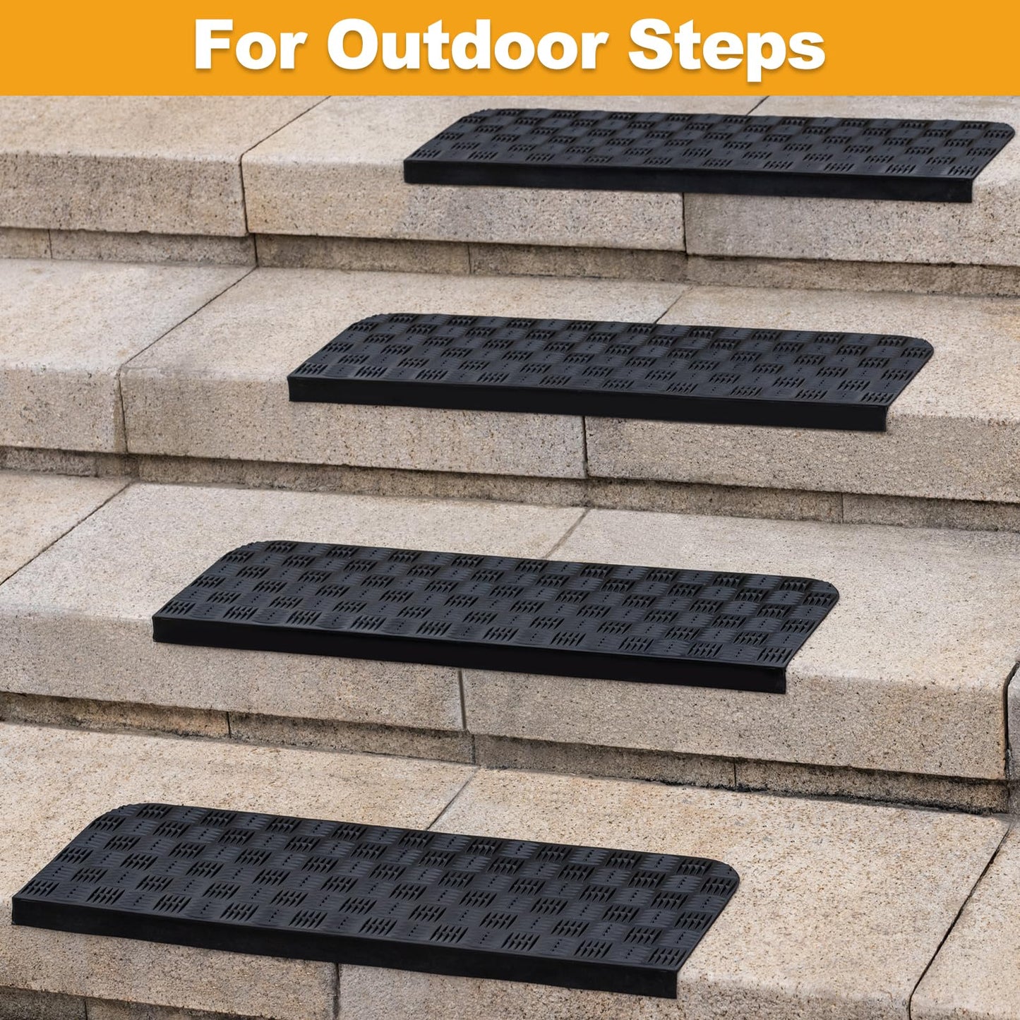 Rubber Stair Treads Non Slip Outdoor/Indoor 30" x 10" 6-Pack, Outdoor Stair Treads with Nosing for Garage, Patio, Wooden Marble Tile Metal Concrete Steps
