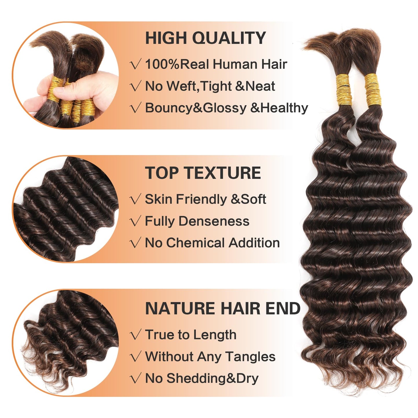Yacurcur Human Hair for Braiding Deep Wave for Boho Braids No Weft Human Hair Bundles for Braiding Brazilian Virgin 20 Inch(100g, 4#)
