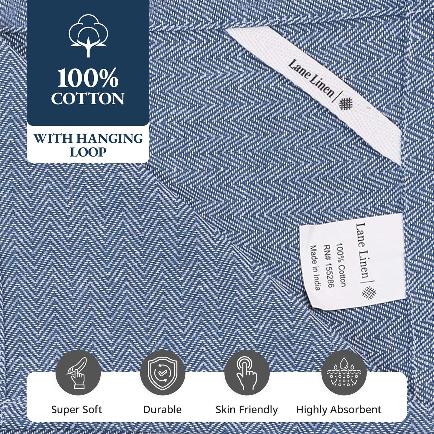 Lane Linen Kitchen Towels Set - 100% Pure Cotton Dish Towels for Kitchen, Super Absorbent Kitchen Hand Towel, Blue Tea Towels, Soft & Durable Dish Cloths, Pack of 12 – 15”x25”, Blue Chambray