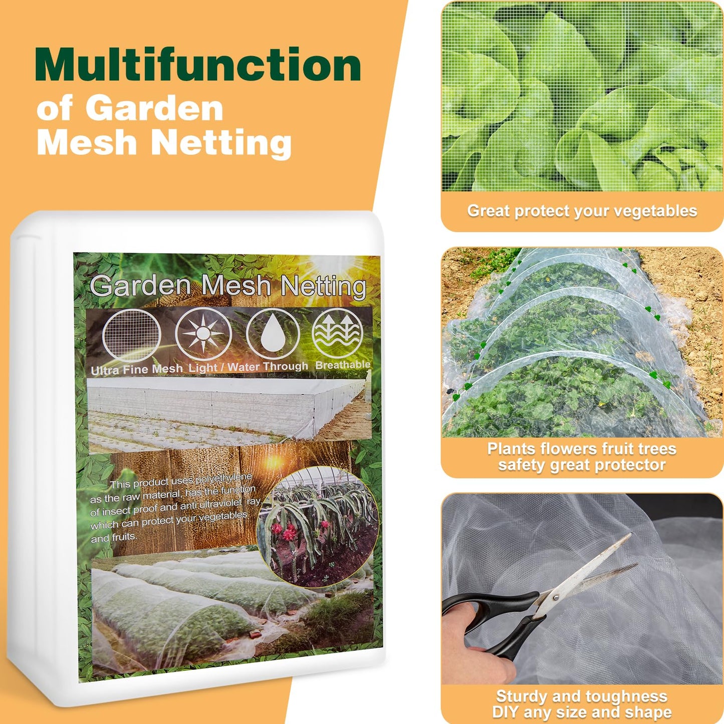 WADEO Garden Mesh Netting Kit, 8x33 Ft Row Covers for Gardening with Fiberglass Hoops Stakes Clamps, Ultra Fine Mesh Netting for Garden Protection Raised Beds Vegetable Plants Fruits Flowers Croping