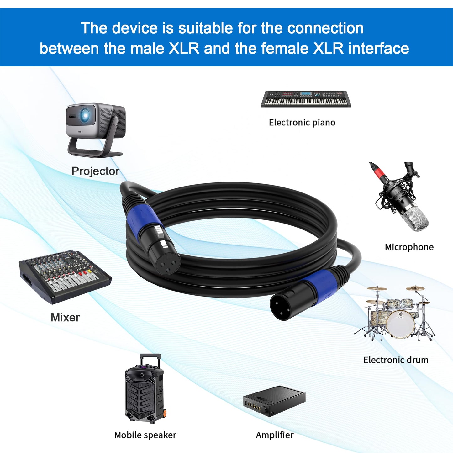 Jozzai XLR Cable 25ft 2 Packs - Premium Balanced Microphone Cable with 3-Pin XLR Male to Female Mic Speaker Cable, Black, Pure Copper and Plated Conductors, PVC Jacket