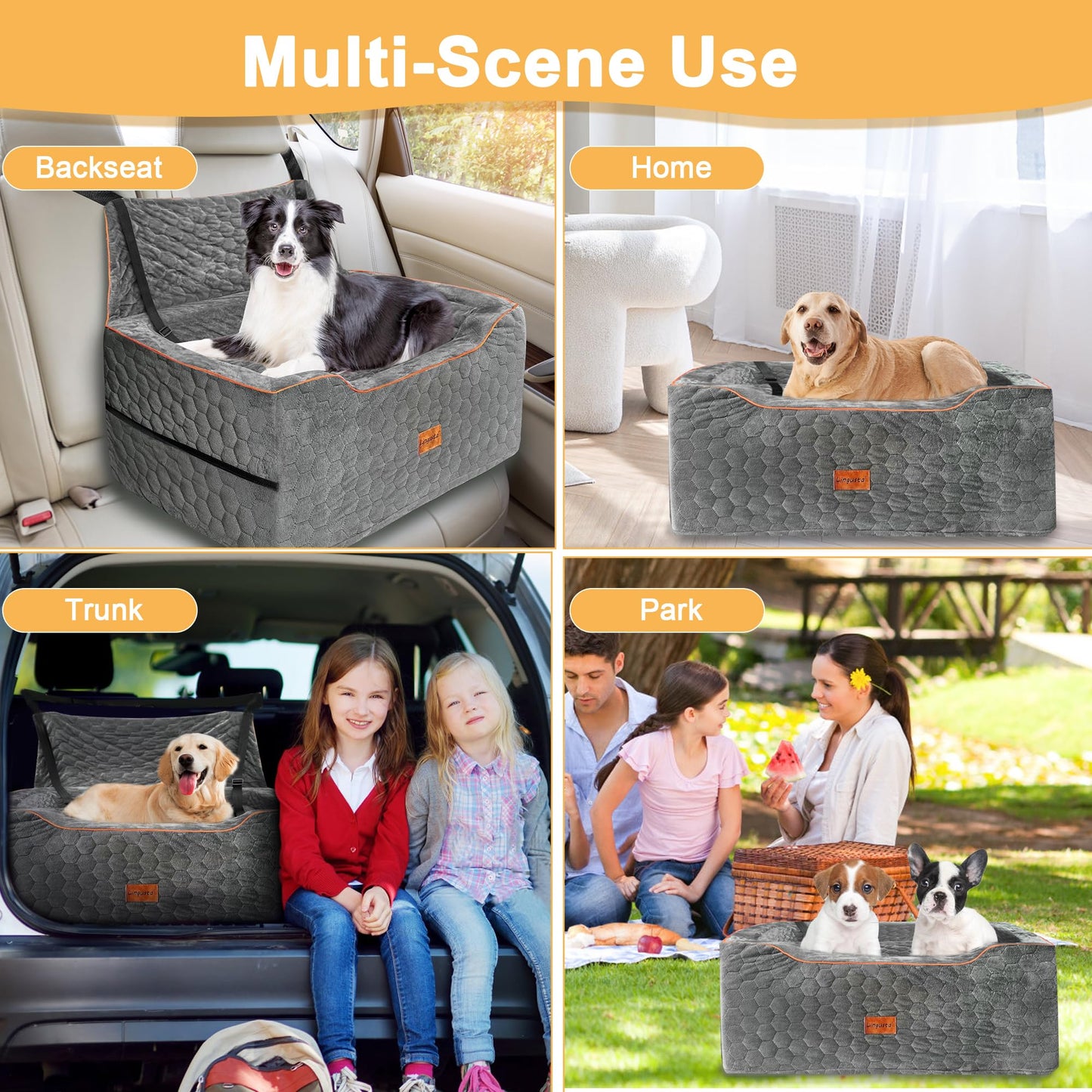 Dog Car Seat for Medium/Large Dogs, Booster Car Seats for Under 60 lbs or 2 Small Dogs, Elevated Pet Car Seat with Storage Pockets and Belt(Grey)