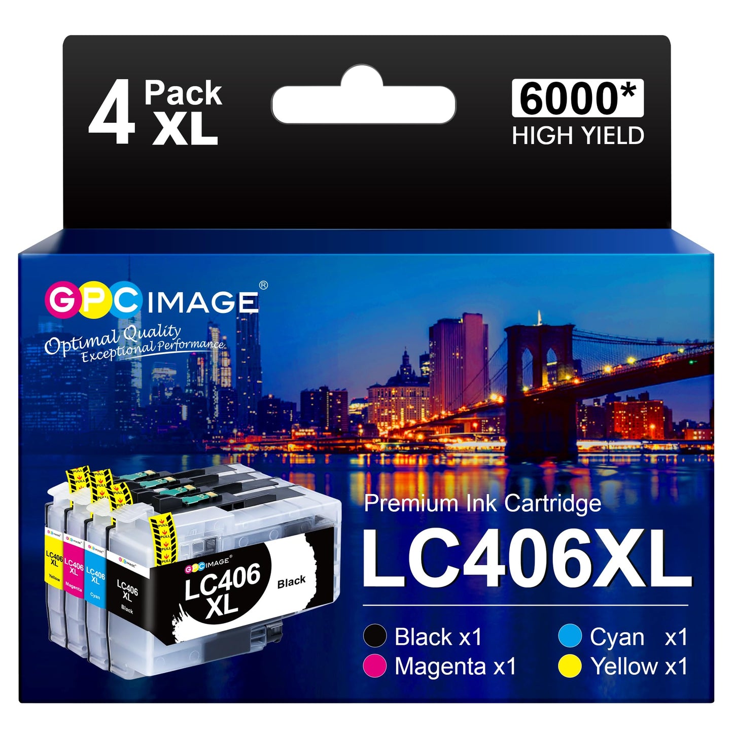 GPC Image LC406XL High Yield Ink Cartridge for Printer for LC406 Ink Cartridges LC406XL LC 406 XL use with MFC-J4535DW MFC-J4335DW MFC-J5855DW MFC-J6555DW Printer (4 Pack)