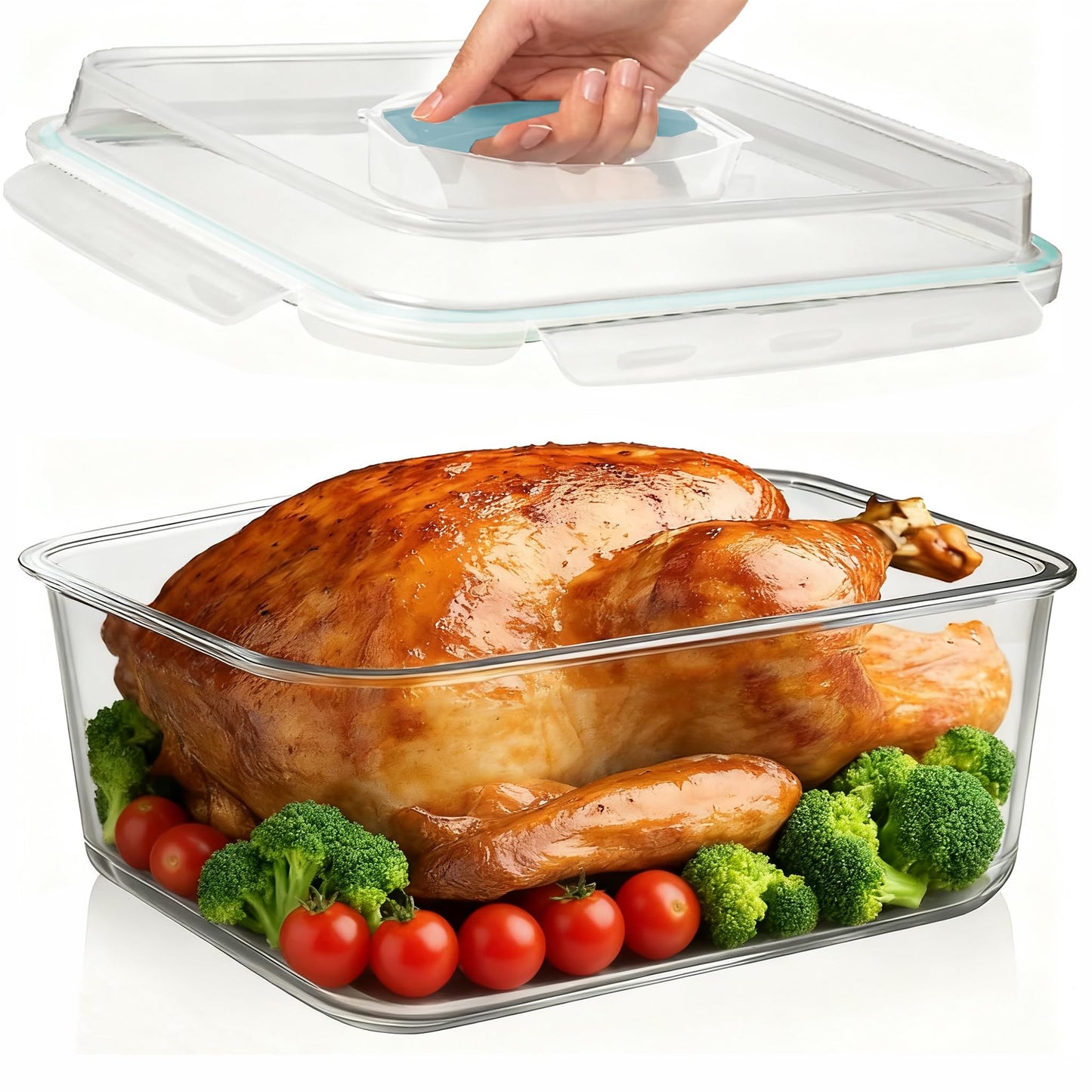 Hontent Large Glass Storage Containers with Lids 201oz Extra Large Big Airtight Glass Food Storage Containers for Rotisserie Chicken Watermelon Leftovers Marinade Turkey, BPA Free, Dishwasher Safe