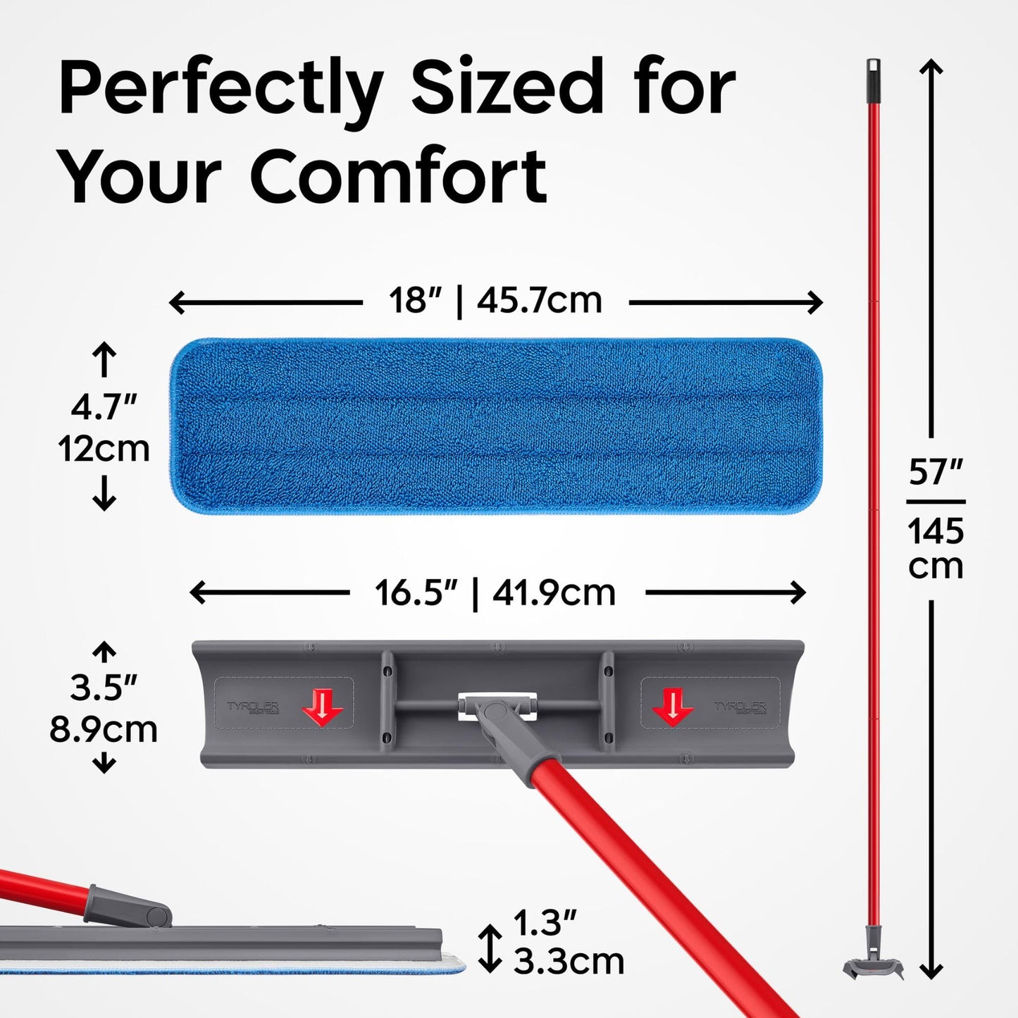 Tyroler Moppy Shmoppy 2-in-1 Mop & Floor Squeegee Heavy Duty 42cm | 100% Silicone Head | 4 Part 140cm Anti-Rust Long Handle Squeegee | Mops for Floors | Floor Mop