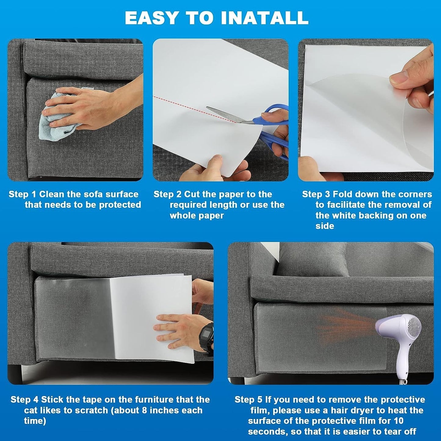 Cat Scratch Protector for Furniture Couch Sofa - Self-Adhesive Anti-Scratch Tape Claw Covers, Transparent Corner Guards, Large Size 24 Pack (17x12 Inch) - Stop Cats Scratching Chairs, Couches