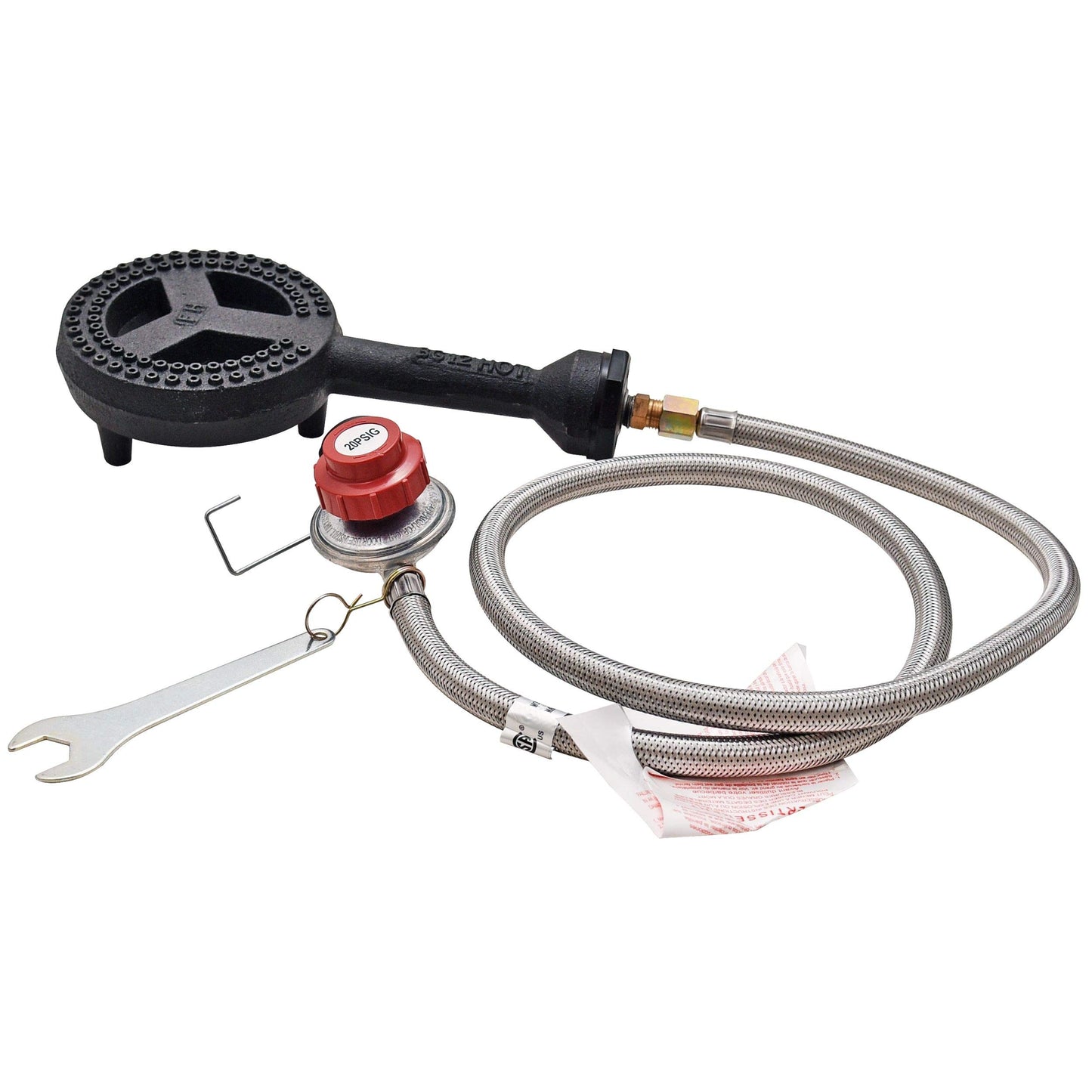 ARC G20S Heavy Duty Cast-Iron Burner Head up to 65,000 BTU, 0-20 PSI High Pressure Adjustable Propane Regulator Hose Set with Tools, Stainless Steel Hose, 5.5" Burner Head