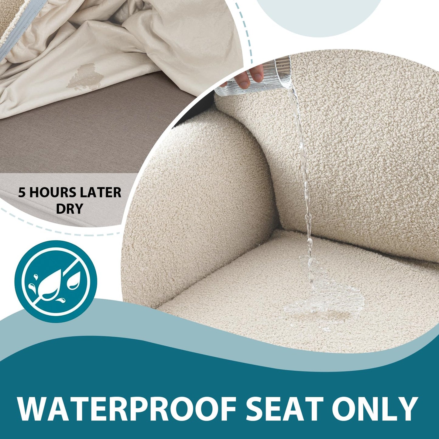 Turquoize Teddy Fleece Sofa Covers with Waterproof Seat Couch Cover 1 Piece Stretch Sofa Slipcover with Elastic Bottom Furniture Protector for Kids, Pets, Dog 3 seat (Seat Width 58"-66"), Cream
