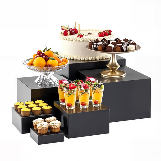 Metal Buffet Risers,6PCS Food Risers for Buffet Table 5in to 10in Display Stand for Catering Dessert Black Cube Boxes Nesting Risers with Hollow Bottoms Black