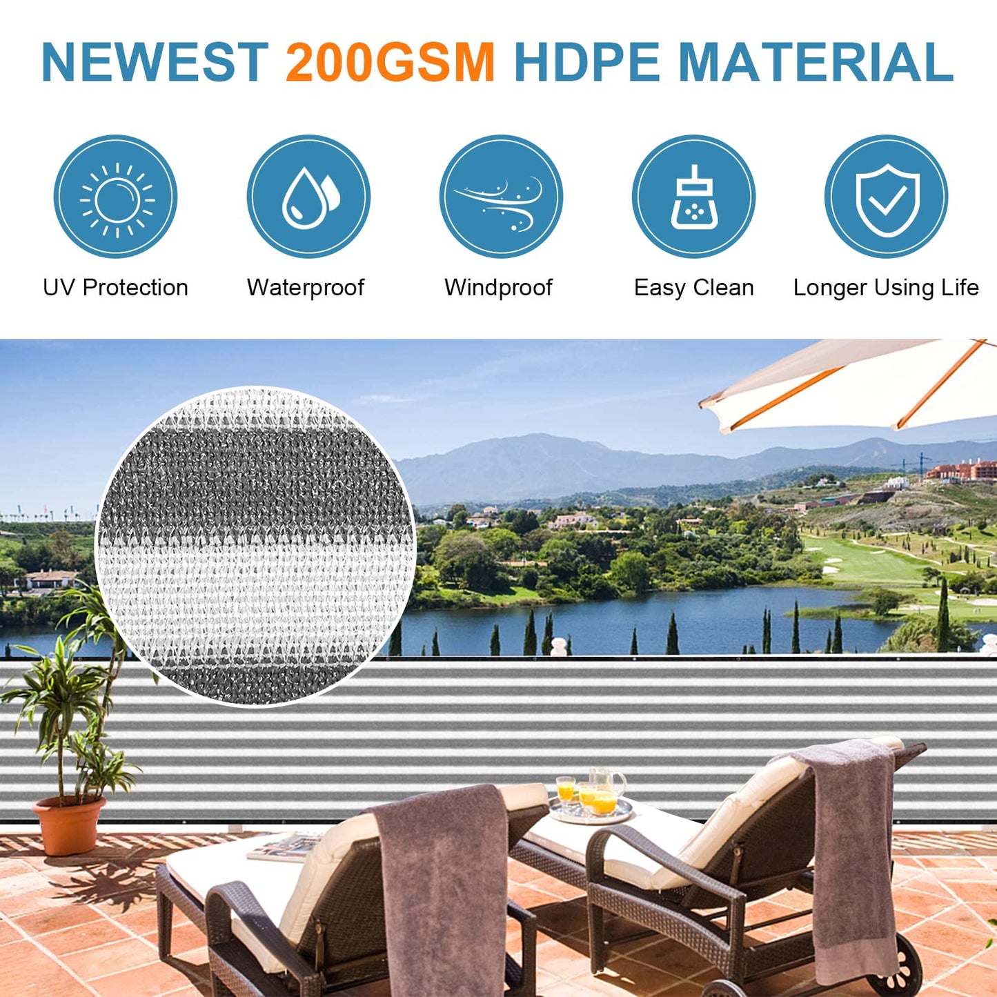 Balcony Privacy Screen 3.0ft x 20ft 2 Pack, Heavy Duty UV Protection Heat Resistant Privacy Curtain for Balcony, Outdoor Privacy Screen with Cable Ties and Rope for Home, Balcony, Garden, Grey White