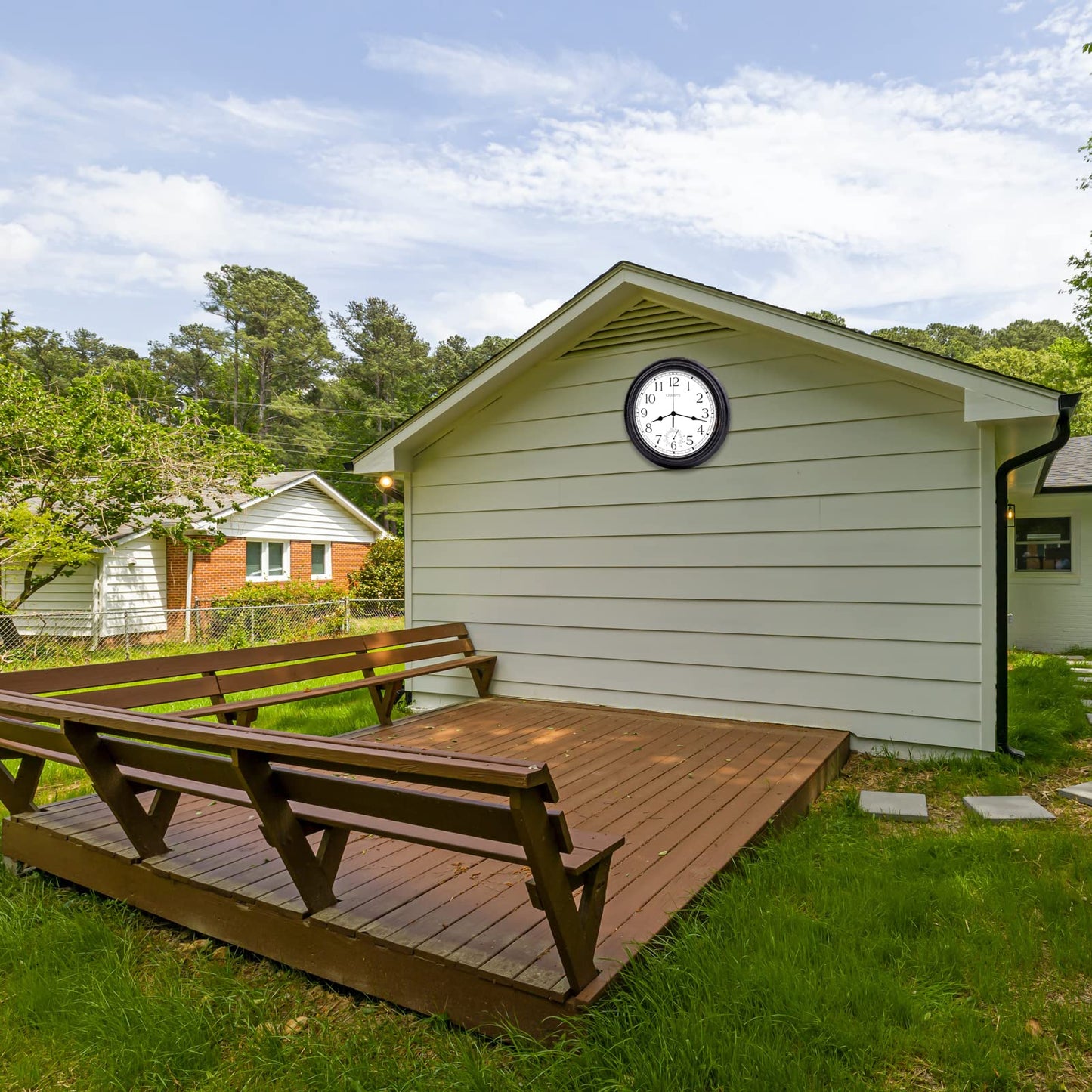 16 Inch Large Outdoor Clock Waterproof with Thermometer Combo, Retro Indoor Outdoor Wall Clocks for Patio Pool Garden Living Room Decor,Bronze