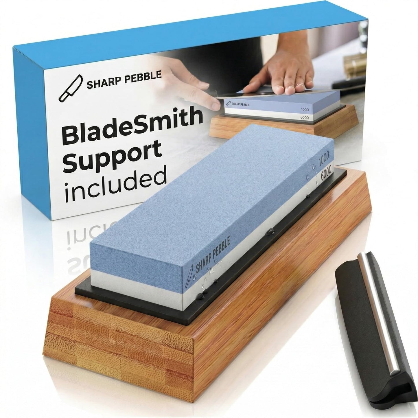 Premium Sharpening Stone- 2 Side Whetstone 1000/6000 - Knife Sharpening Stone- Nonslip Bamboo Base, Angle Guide & eBook